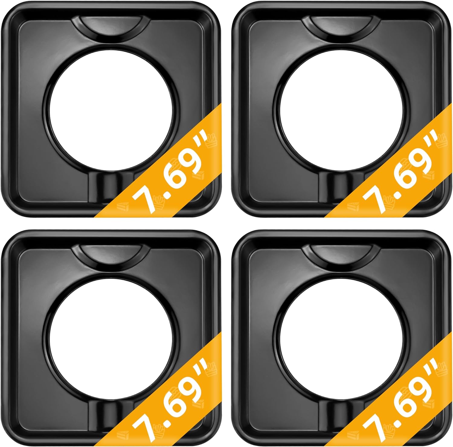 Reusable Black Drip Pans,Square Burner Covers BN24,SGP-400,Gas Burner Liner Covers,Gas Range Drip Pan Made of Porcelain-4packs by MIFLUS