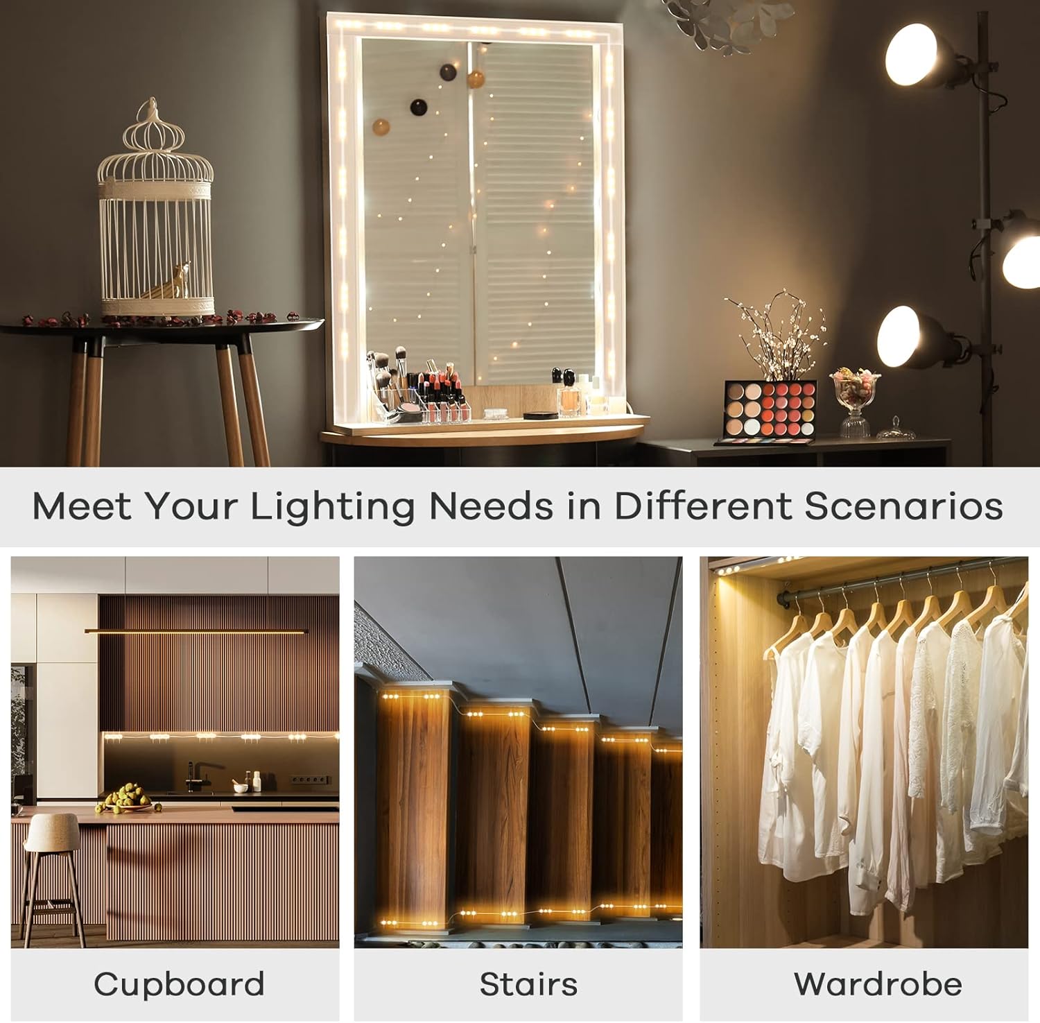 Consciot LED Vanity Lights for Mirror, Hollywood Style Strip, Adjustable Color & Brightness, USB Cable, Dimmable Makeup Stick on Table Dressing Room, White - Image 7