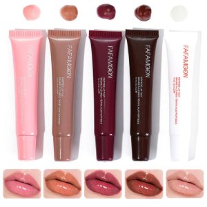 Lip Jam Hydrating Lip Gloss | Glitter Glossy Plumping Lipgloss | High Shine Glass Finish Nude Colors Shiny Jelly Liquid Lipstick for Women (5 Colors Set)