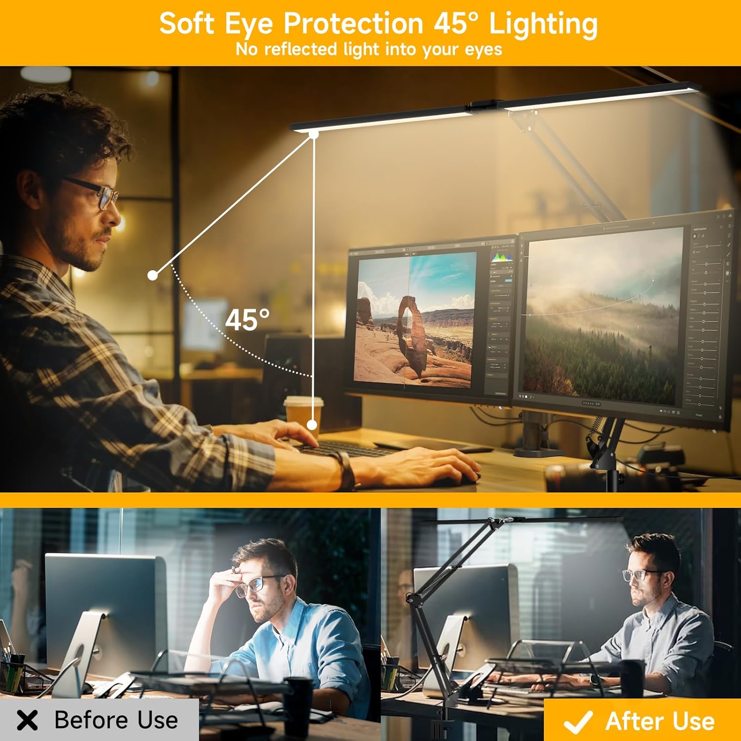 SKYLEO Led Desk Lamp for Home Office - 2400LM Ultra Bright Desk Light -Eye Caring Desk Lamp with Clamp - Adjustable Office Lamp with Remote Control- Easy Installation - 24W Black - Image 4