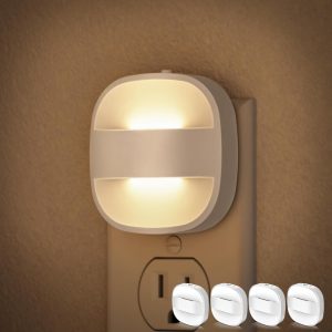 DORESshop Led Night Lights Plug Into Wall, 4 Packs Plug in Night Light Portable Dimmable Mini with Dusk to Dawn Sensor, 3000K Foldable Plug Nightlight Adjustable Brightness for Bedroom, Stairs,Hallway