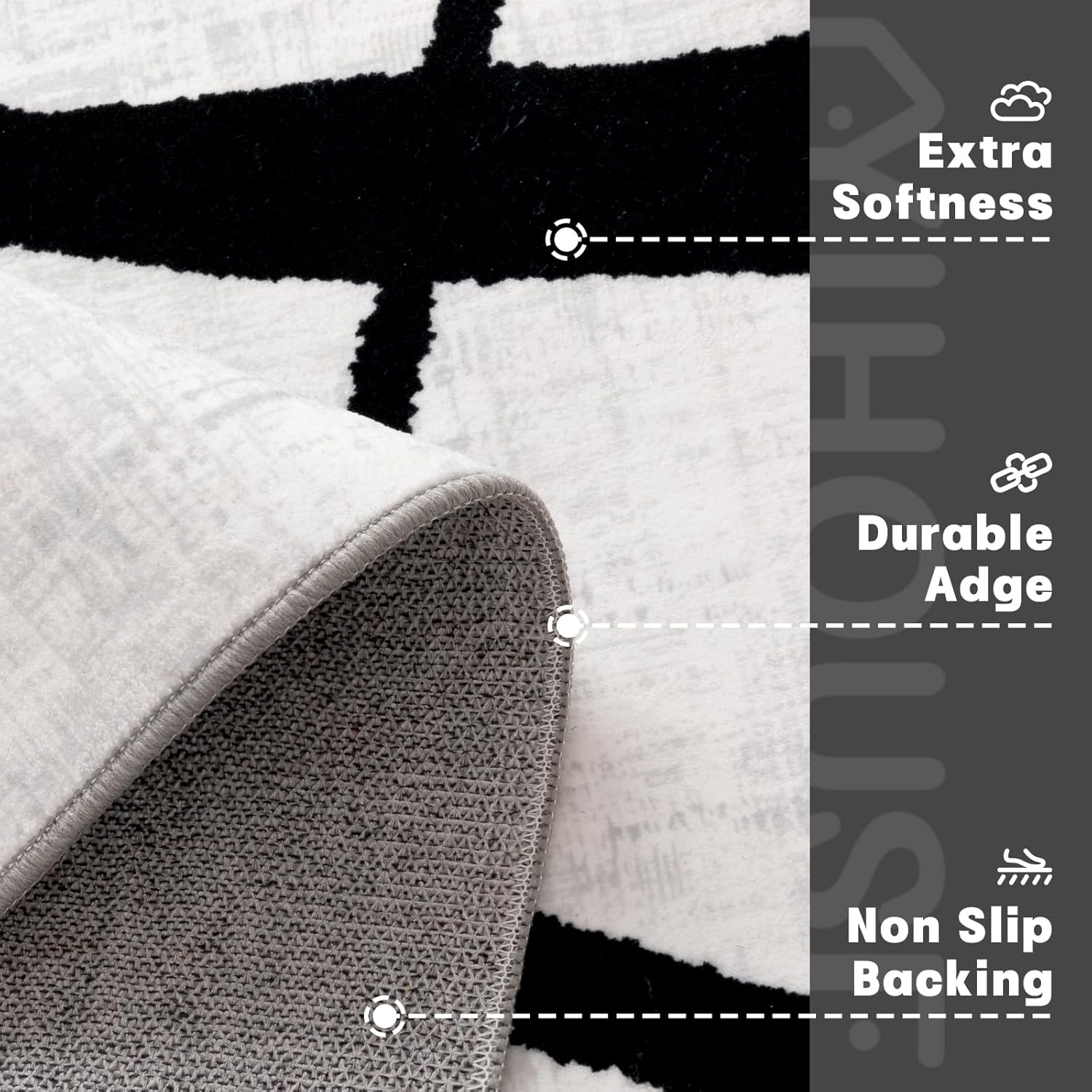 YIHOUSE 6'x9' Black and White Rug- Washable Area Rug for Living Room Bedroom, Large Modern Non-Slip Ultra-Thin Rug Home Decor,Curve,6x9ft - Image 6