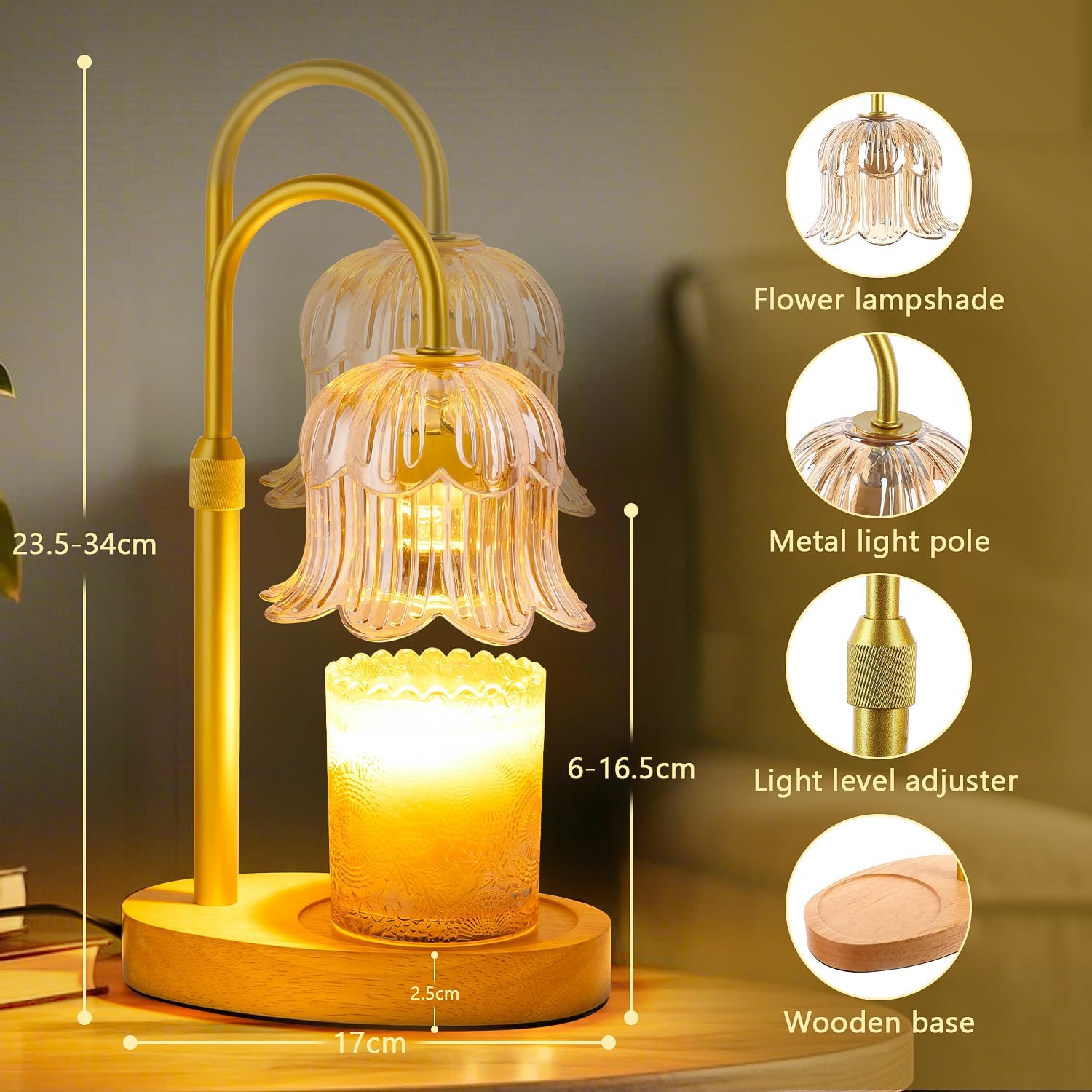 Candle Warmer Lamp Electric Timer - Candles Warming Light Height Adjustable Dimmable Warmers Flower Lamps No Flame Heat Warm Melt Wax Jar Modern Home Decor Table Lights for Home Living Bedroom - Image 6