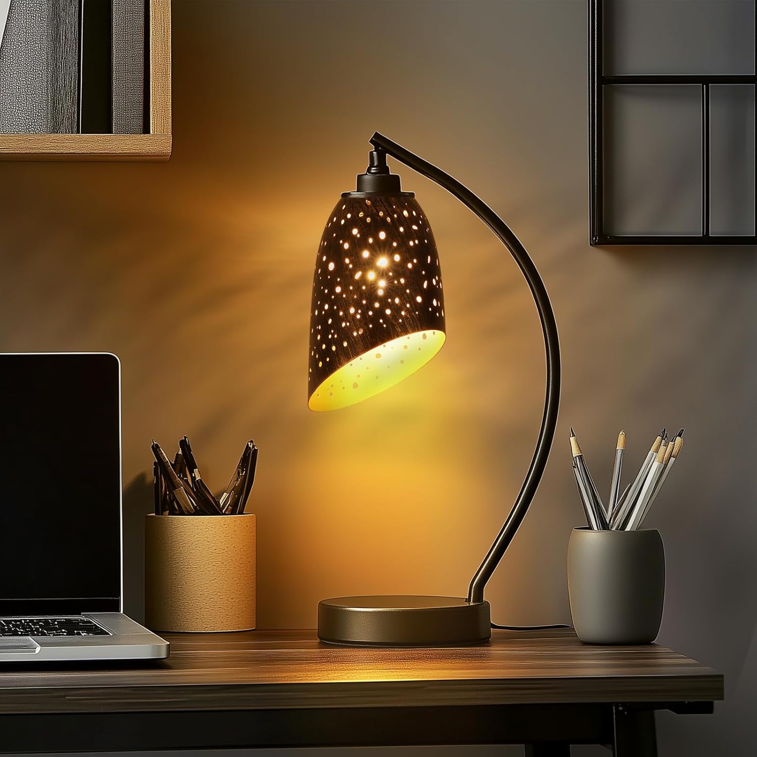 Metal Small Cut Corner Lamp Shade Laser Star Bevel Floor Lampshade Bronze Outside And Gold Inside 4.4" Top X 5.9"Height (2 Pcs) - Image 5