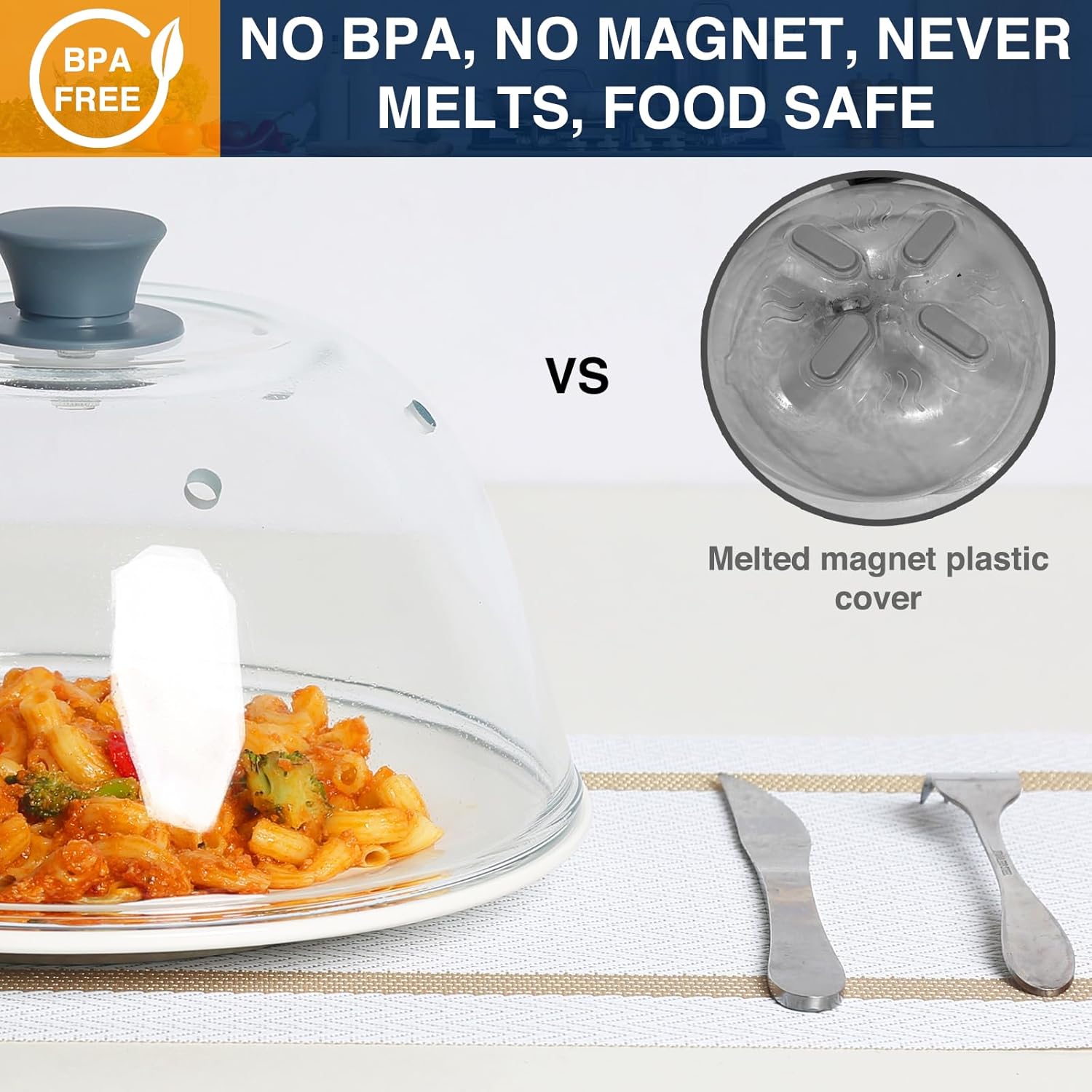 Tall Glass Microwave Splatter Cover, Microwave Oven Covers for Food, Splatter Guard Lid, BPA Free & Dishwasher Food Grade Safe, Non-Plastic with Silicone Handle for Plates, Dishes, Bowls-10in - Image 2