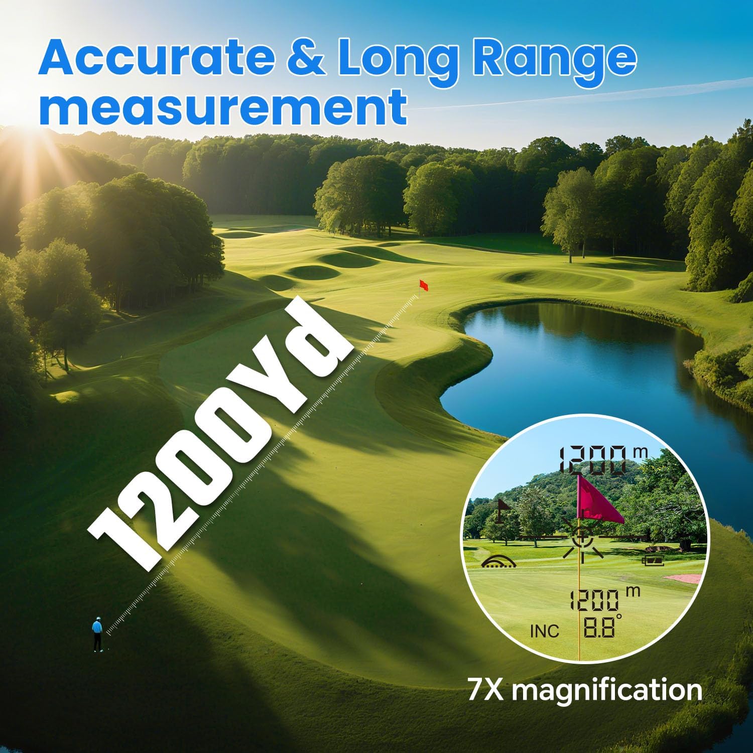1200Yards Range Finder Golf with Slope, 7X Magnification Range Finder, Lightweight Portable Rechargeable Rangefinder, Flag Lock Vibration, Switch for Legal, Range Finders for Hunt/Golf Accessory - Image 2
