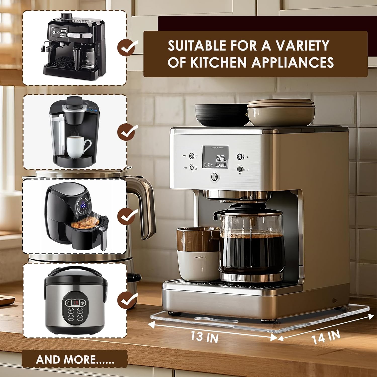 Acrylic Appliance Slider with Rubber Wheels, Sliding Tray for Heavy Kitchen Appliances, Coffee Maker Slider Tray for Counter, Countertop Moving Tray Accessories for Kitchen - 13" x 14" (Clear) - Image 4