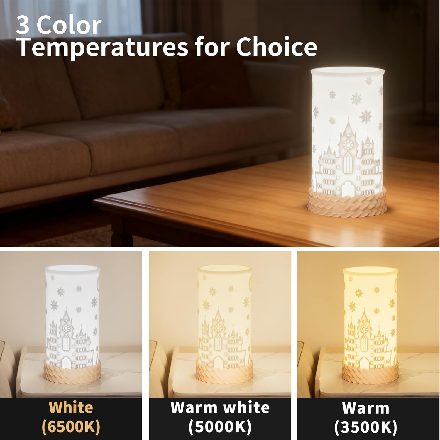 Touch Control Bedside Table Lamp for Christmas, 3 Color Temperatures Desk Lamp for Bedroom Nightstand, Rotatable Lampshade Rechargeable Ambience Lamp with USB C Charging - Image 3