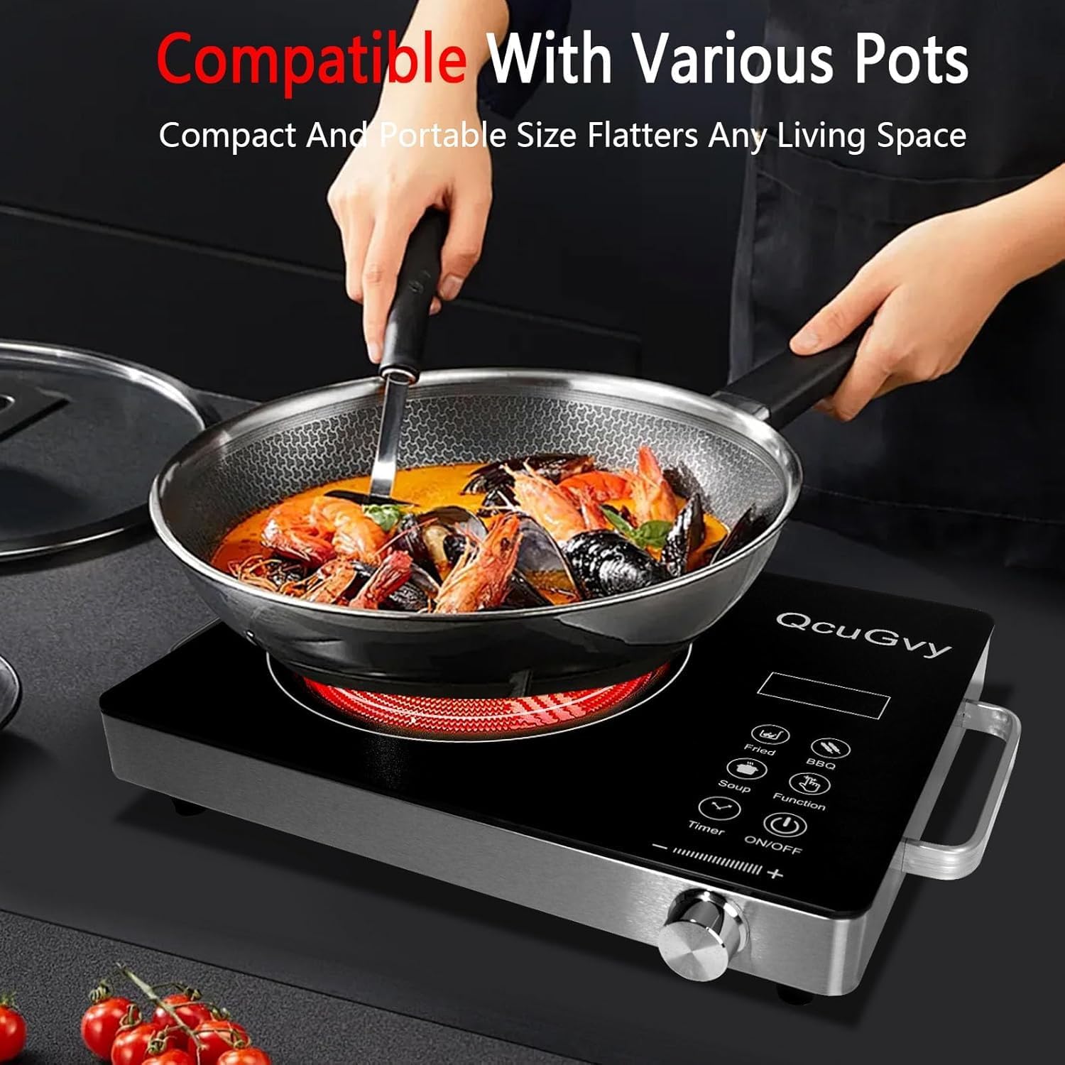 Portable Infrared Burner 3500 Electri Burner with 3 Hours Timer-Electric Hot Plate Touch Control Panel Adjustable Heating Power Glass Plate Electric Cooktop for Cooking (Black) - Image 9