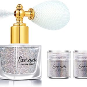 Etercycle Silver Body Glitter Spray, Shimmering Spray Powder Sparkle Powder, Cosmetic Shimmer Makeup Glitter for Hair and Body Face Clothes Nail Art Craft Design Easter Christmas Halloween Crafts