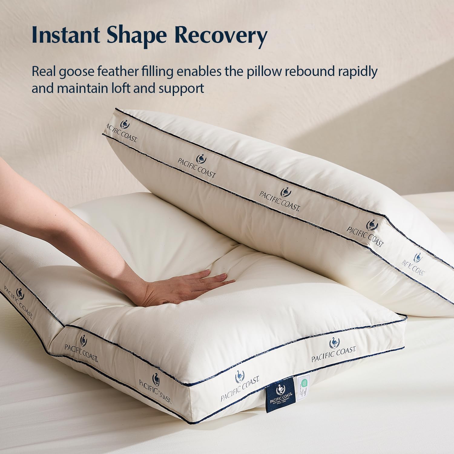 Pacific Coast Goose Feather and Down Bed Pillows for Side and Back Sleepers, King Size Set of 2, 100% Organic Cotton Cover, Firm Pillows, Gusseted Pillows of Hotel Collection - Image 5