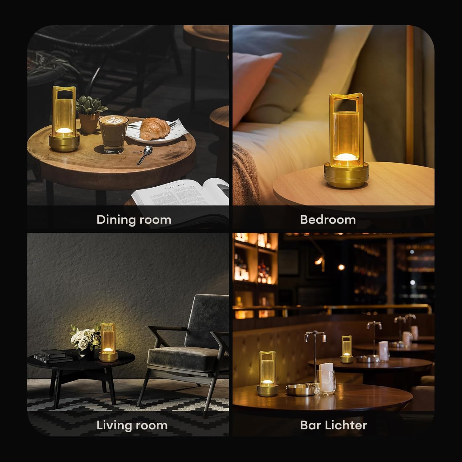 Portable Metal Table Lamp for Indoor/Outdoor ,Rechargeable Cordless LED Lamp, 3-Colour Infinitely Dimming Battery Powered Small Desk Lamp, Restaurant/Bedroom/Bar/Coffee/Camping Light (Gold Set of 2) - Image 4