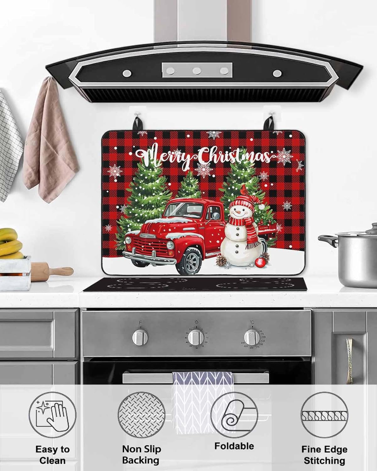 Stove Cover for Electric Stove, Christmas Red Truck Snowman Buffalo Plaid Stove Top Cover for Glass Top, Heat Resistant Rubber Mat Foldable Cooktop Cover Top Protector, 24"x21" - Image 5