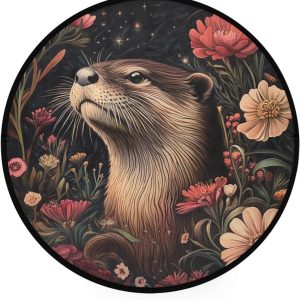 ALAZA Otters Flowers at Night Round Floor Mat Non-Slip Absorbent Floor Mat for Living Room Bedroom Study Room,36.2 inch Diameter