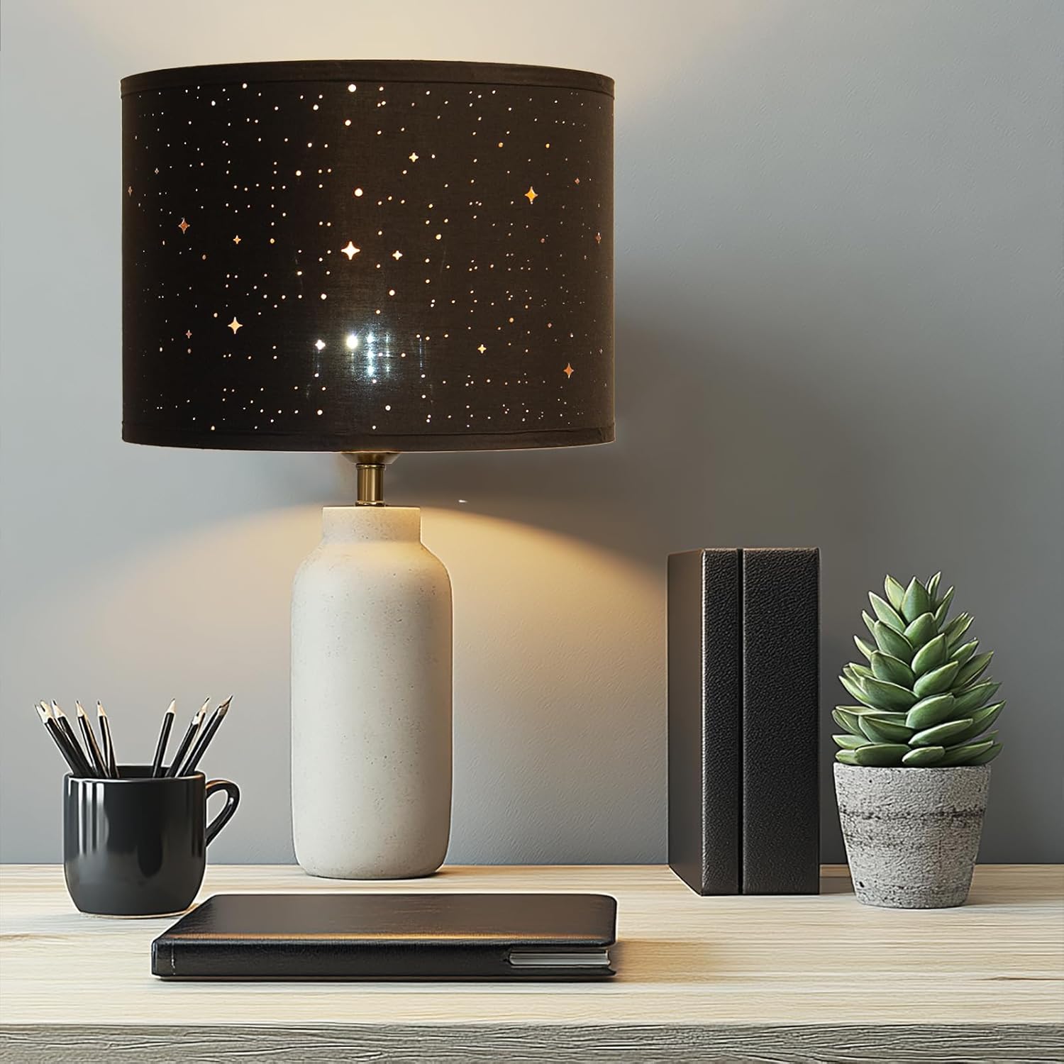 Drum Lamp Shades Set of 2 for Table Lamp, 13" Top x 13" Bottom x 9.5" High Fabric Large Lampshade (BLACK) - Image 4