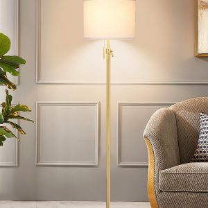 【Upgrade】Gold Floor Lamps for Living Room, 55"-67" Height Adjustable Modern Standing Lamp with Marble Base, Pull Chain Switch, 3-Way Dimmable Tall Pole Lamp for Bedroom Office Reading, Bulb Included