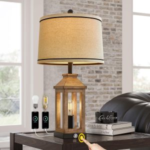 23.75" Farmhouse Table Lamps USB A+C Charging Ports 3-Way Dimmable Touch Control Lamp Nightlight Vintage Modern Lamp for Living Room Bedroom with 2 Light Sources