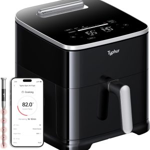 Typhur 8QT Sync Air Fryer with Built-in Wireless Meat Thermometer, 9-in-1 Smart Non Toxic Ceramic Airfryer for Quick Easy Meals, 450°F Max, Cooks 6lb Whole Chicken, Dishwasher Safe, 120V