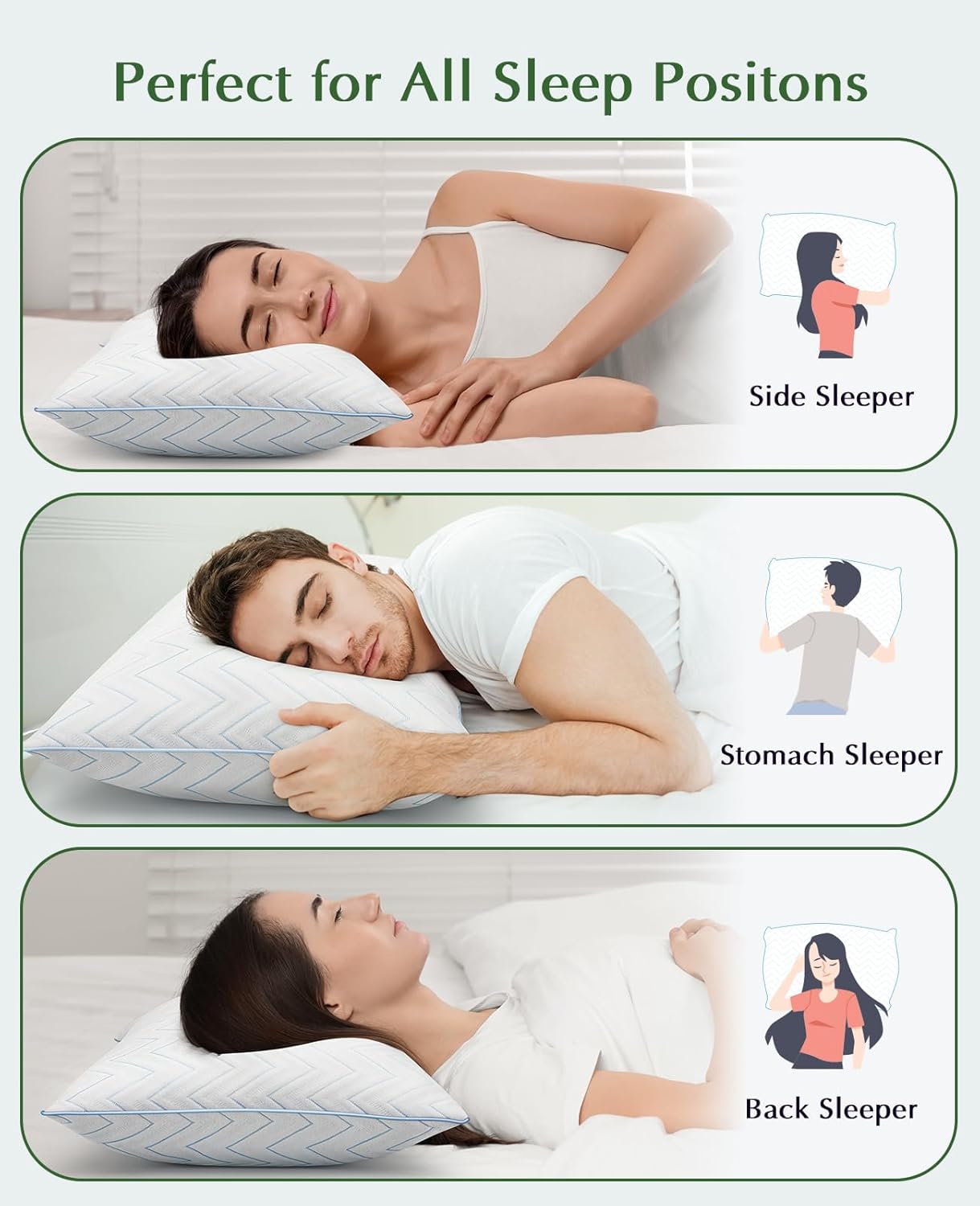 DIORIS Pillows Queen Size Set of 2 - Luxury Hotel Collection Cooling Bed Pillows for Sleeping, Breathable Medium Firm Down Alternative Microfiber Filled Pillows for Back, Stomach Sleepers - Image 4