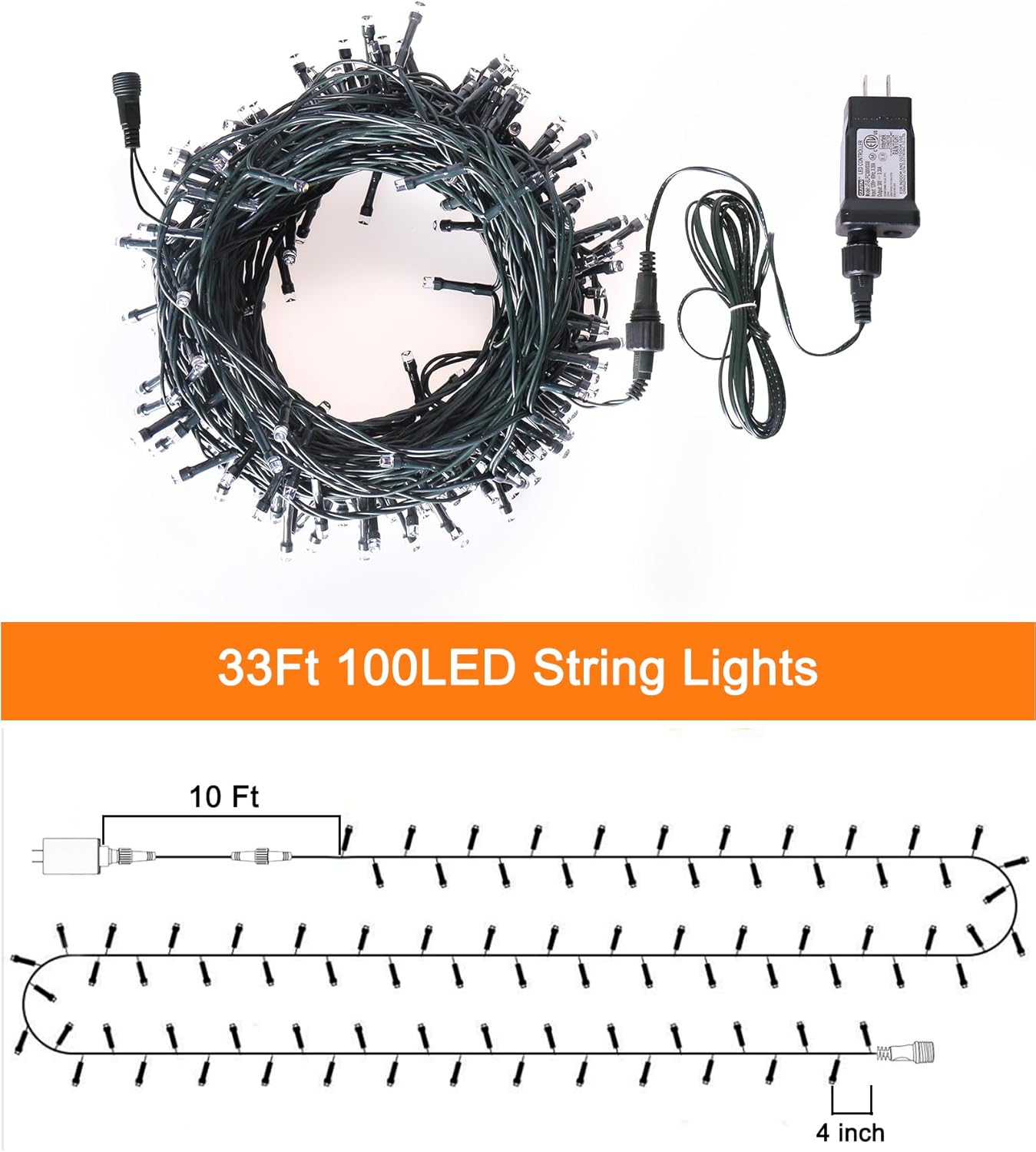 Blingstar Christmas Lights Colored String Lights 33 Ft 100 LED Waterproof Multicolor Twinkle Lights 8 Modes 30 V Plug in Fairy String Lights for Indoor Outdoor Xmas Tree Bedroom Garden Party Decor - Image 6