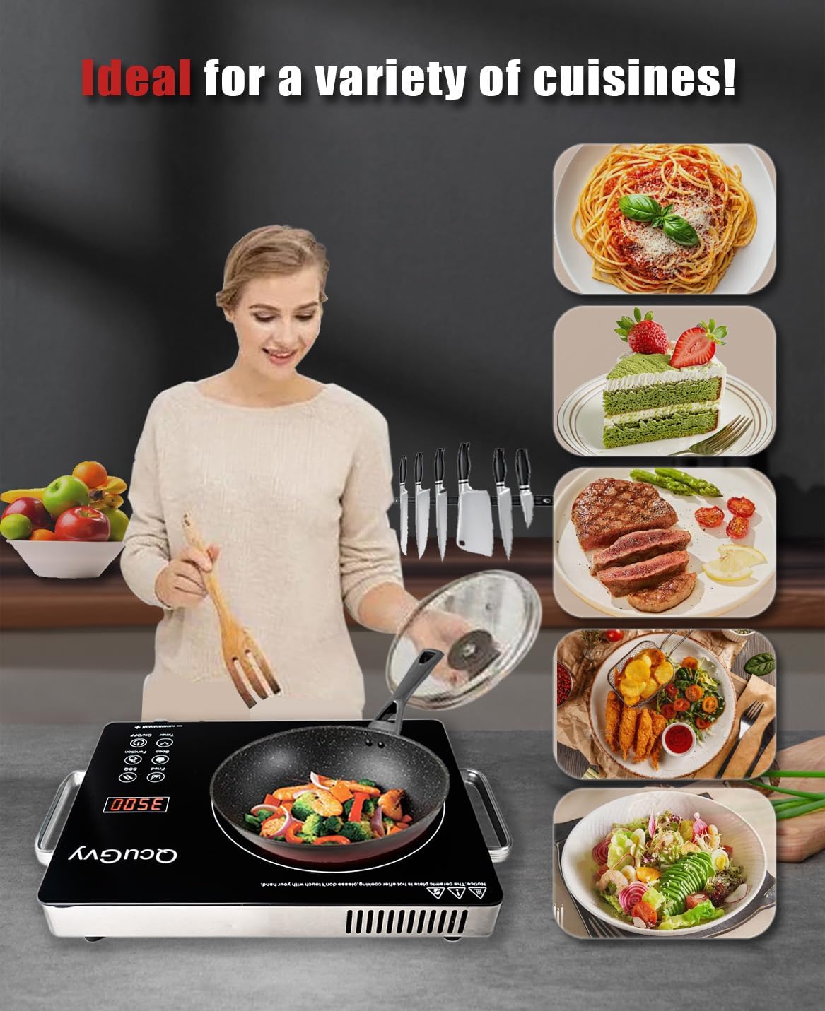 Portable Infrared Burner 3500 Electri Burner with 3 Hours Timer-Electric Hot Plate Touch Control Panel Adjustable Heating Power Glass Plate Electric Cooktop for Cooking (Black) - Image 8