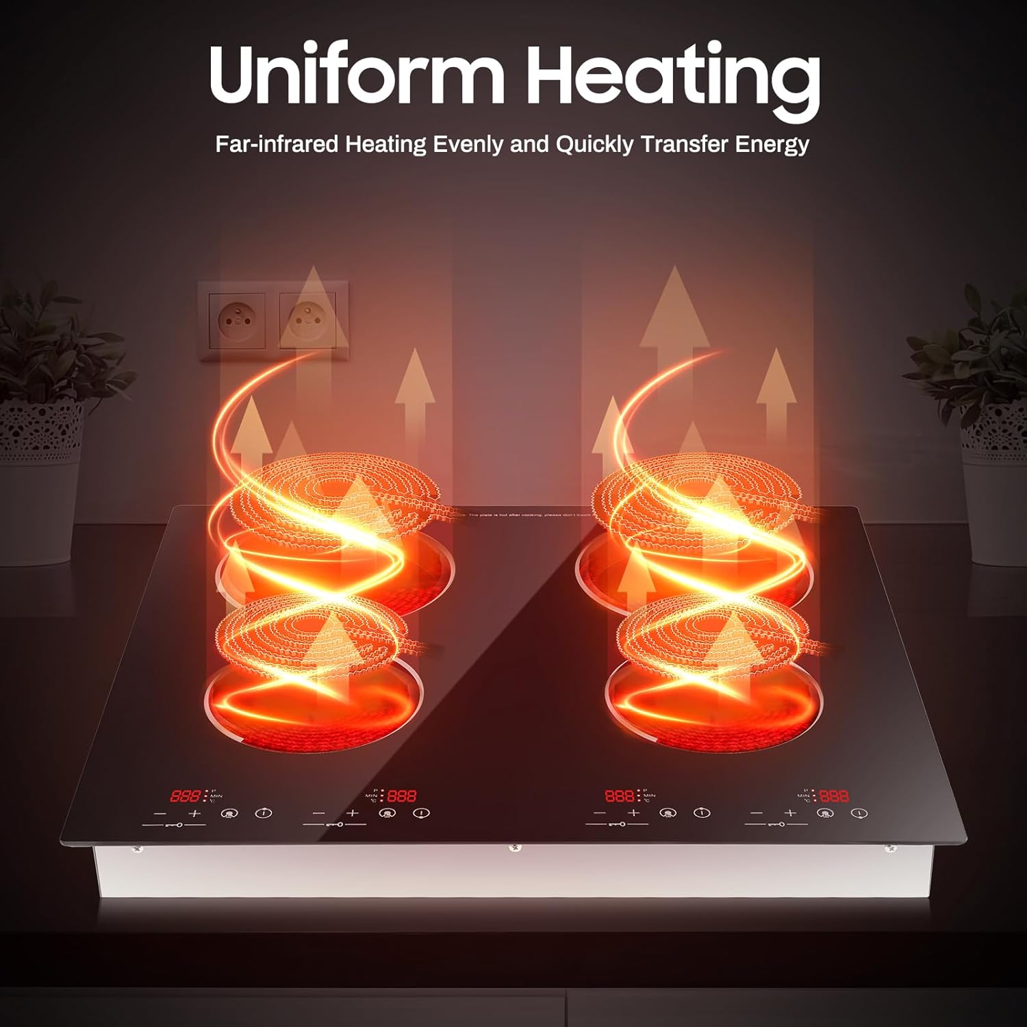 4 Burners Electric Stove Top, 3000W Portable Cooktop Desktop and Embedded Intelligent Control Cooktop Sensor Touch with Kid Safety Lock and 9 Heating Level for Kitchens Cabins Snack Bars Etc - Image 5