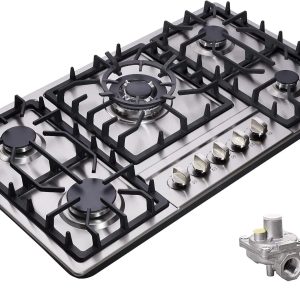 34 Inch Gas Cooktop Stainless Steel Built-in 5 Burners Gas Stovetop LPG/NG Convertible Gas Stove Top Dual Fuel Gas Hob DM5808