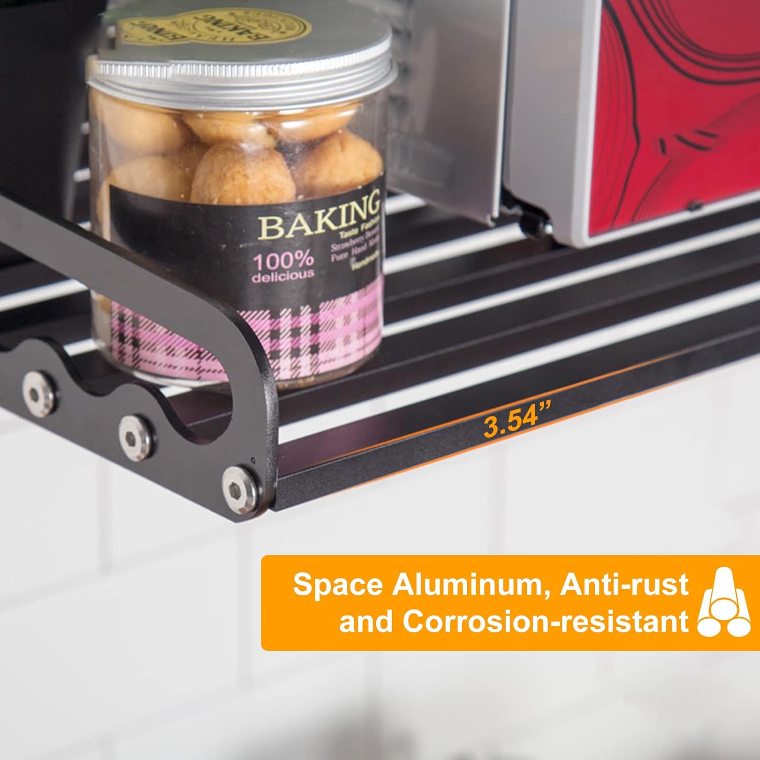 Microwave Oven Rack, 23.58"x15.52" Wall Shelf, Mounted Oven Bracket Holder, 80Ib Load Bearing, Household Commercial Microwave Rack for Dorm, Apartment, Kitchen, Bedroom, Black - Image 6