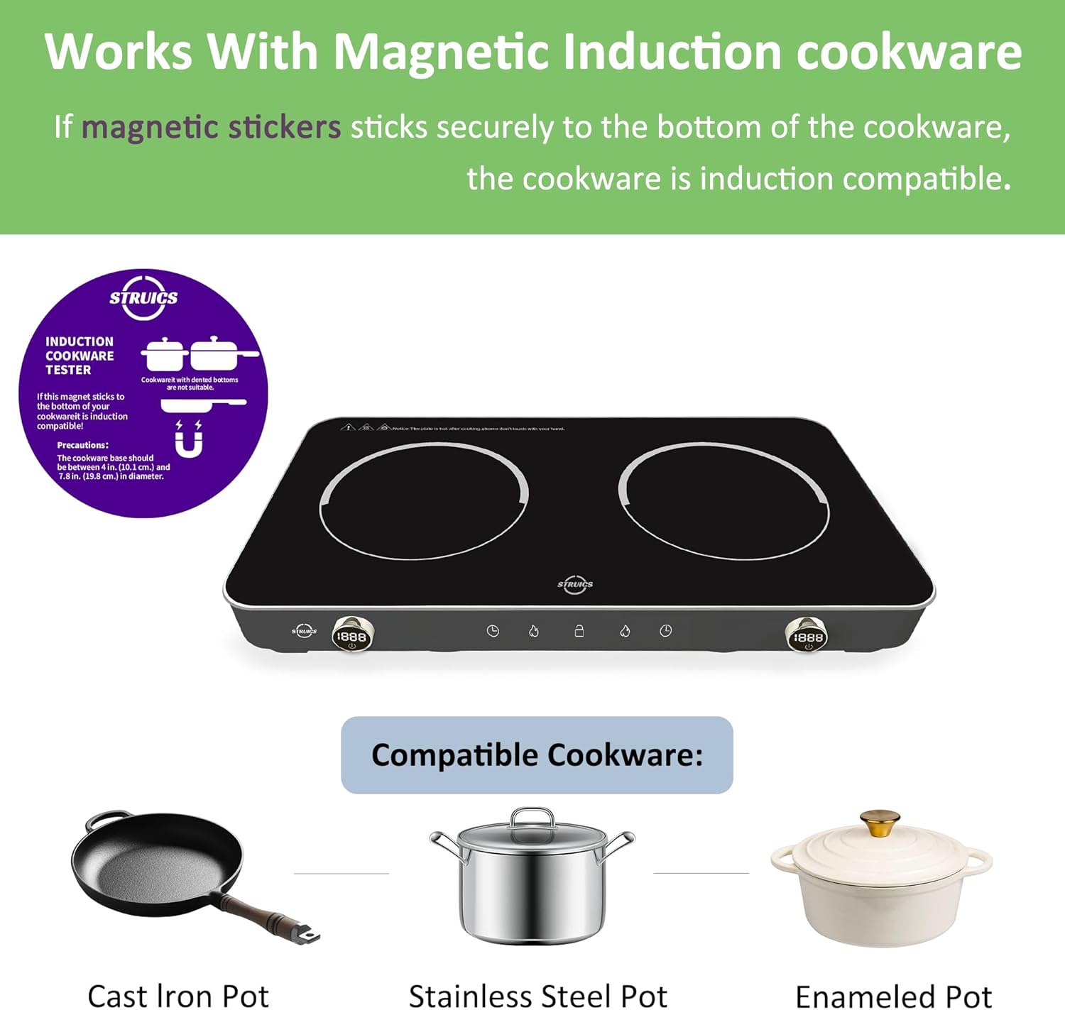 Double Induction Cooktop, 1800W Sensor Touch Electric Cooker Hot Plate, 6.7" Heating Coil,8 Power 8 Temperature Setting Countertop Burner with Timer-Proof Ceramic Glass Surface - Image 4
