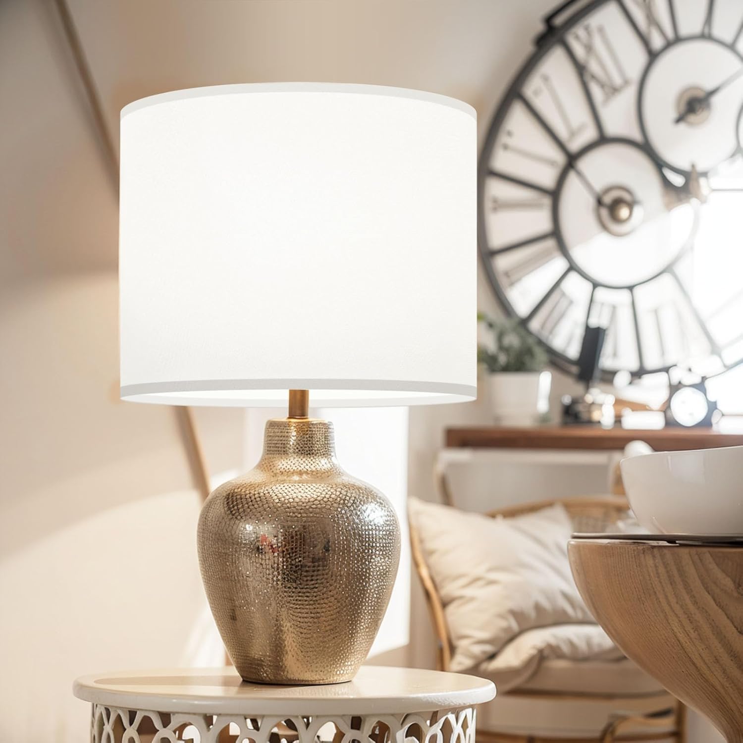 Lamp Shades Set of 2, 12"x12"x10" Large White Linen Drum Lampshade for Table Lamps Floor Lamp, Natural Linen Fabric Replacement Lamp Shade, Hand Crafted Medium Lampshade, Easy Assembly - Image 4