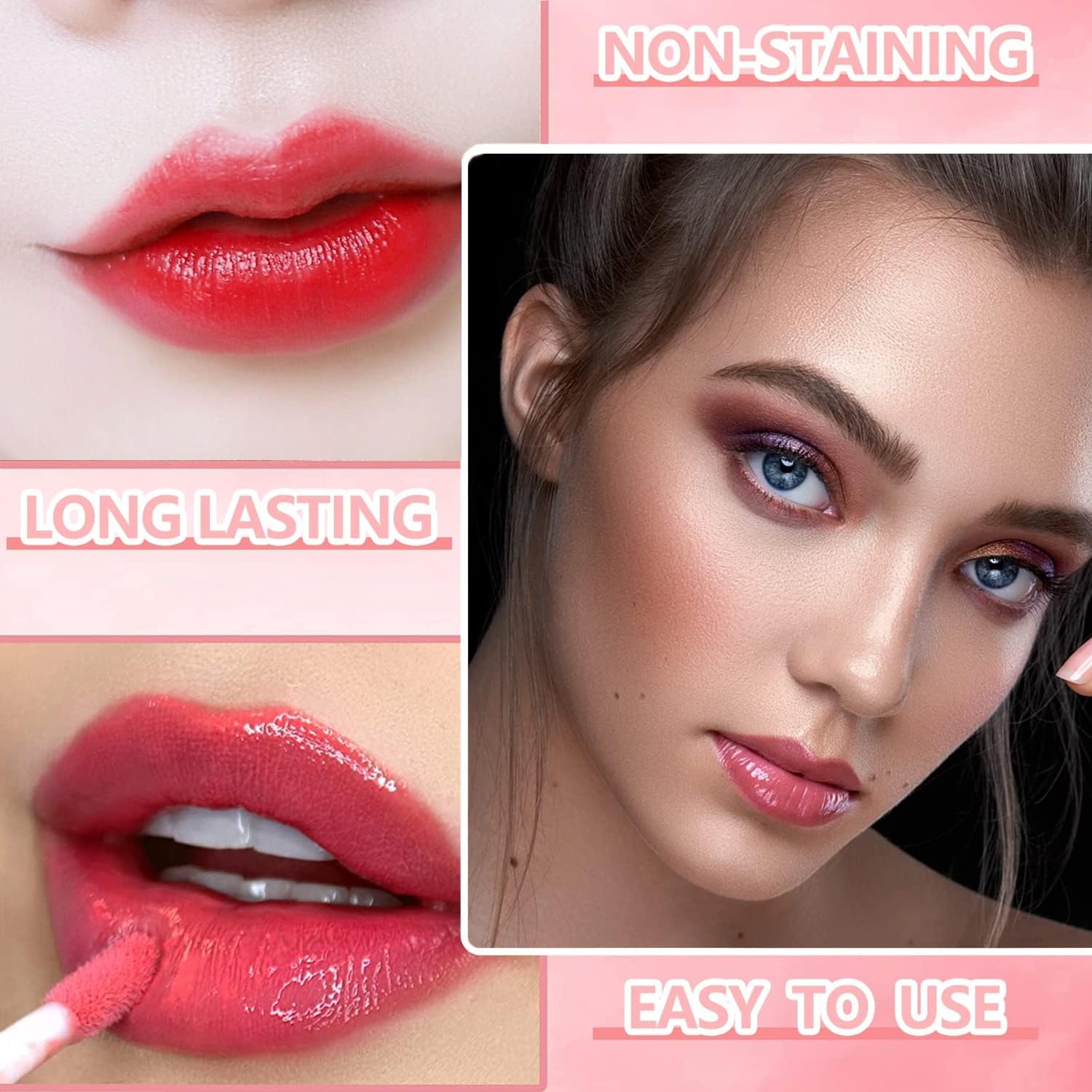 Eakroo 10 Colors Lip Tint Stain Set, Korean Lip Gloss Watery Lip Stain Moisturizing Mini Liquid Lipstick Set, Blush for Cheeks, Lipstick for Women, Non-Stick Cup, Long-Lasting, Vivid Color (Set B) - Image 3