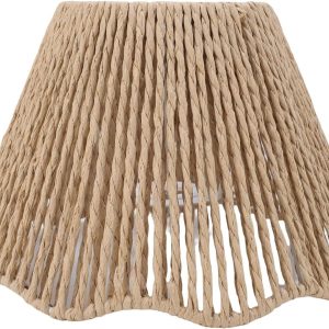 FTVOGUE Rope Woven Lampshade Handcrafted Paper Rope & Iron Shade for E27 E14 Bulbs with Decorative Wavy Hem for Kitchen Bedroom Cafe Bar