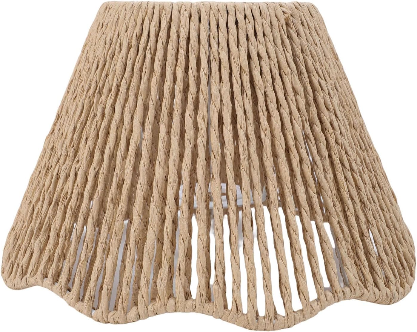 FTVOGUE Rope Woven Lampshade Handcrafted Paper Rope & Iron Shade for E27 E14 Bulbs with Decorative Wavy Hem for Kitchen Bedroom Cafe Bar