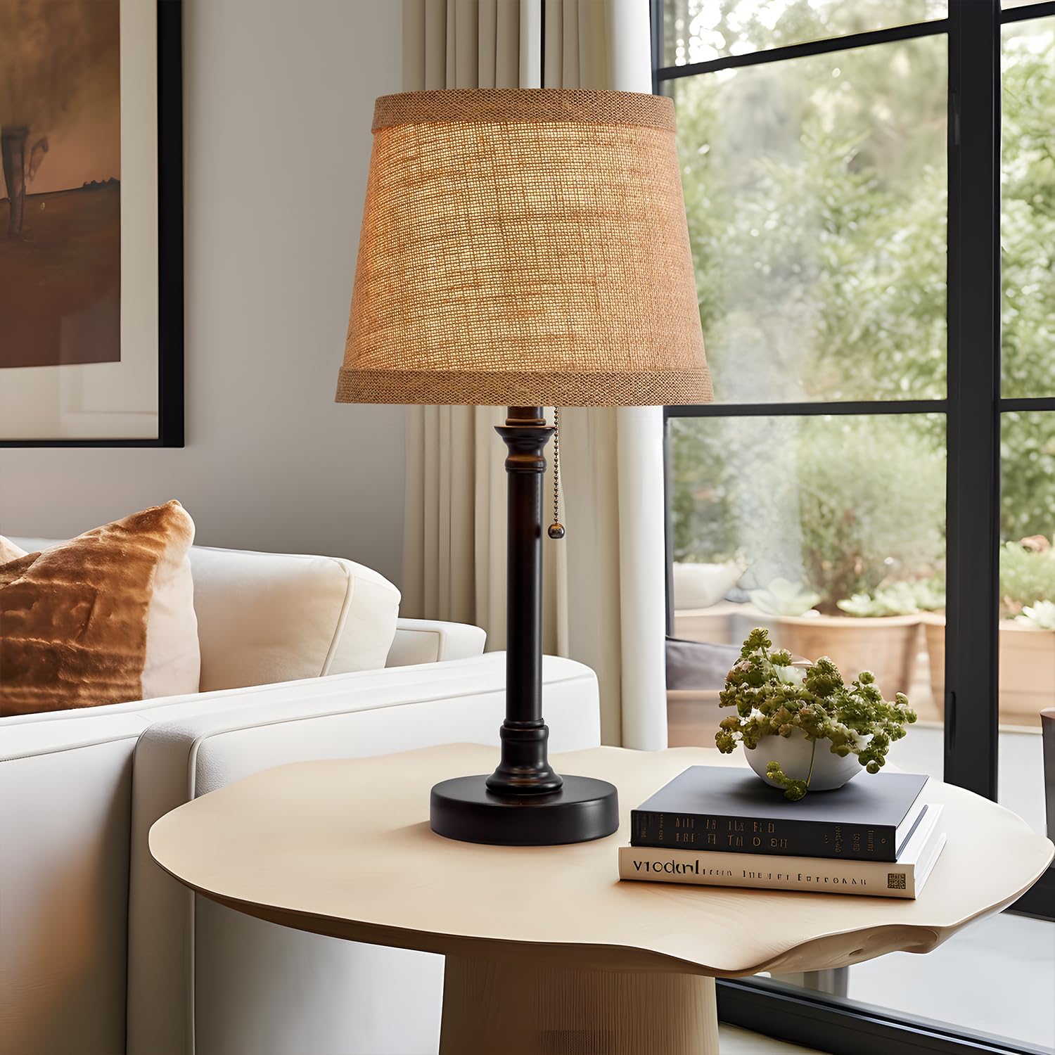 Oneach 19.5″ Small Table Lamp for Bedroom – Bedside Lamps for Nightstand, Black Table Lamp for Living Room with Fabric Shade, Desk Reading Lamp for Kids Room Living Room Office Dorm