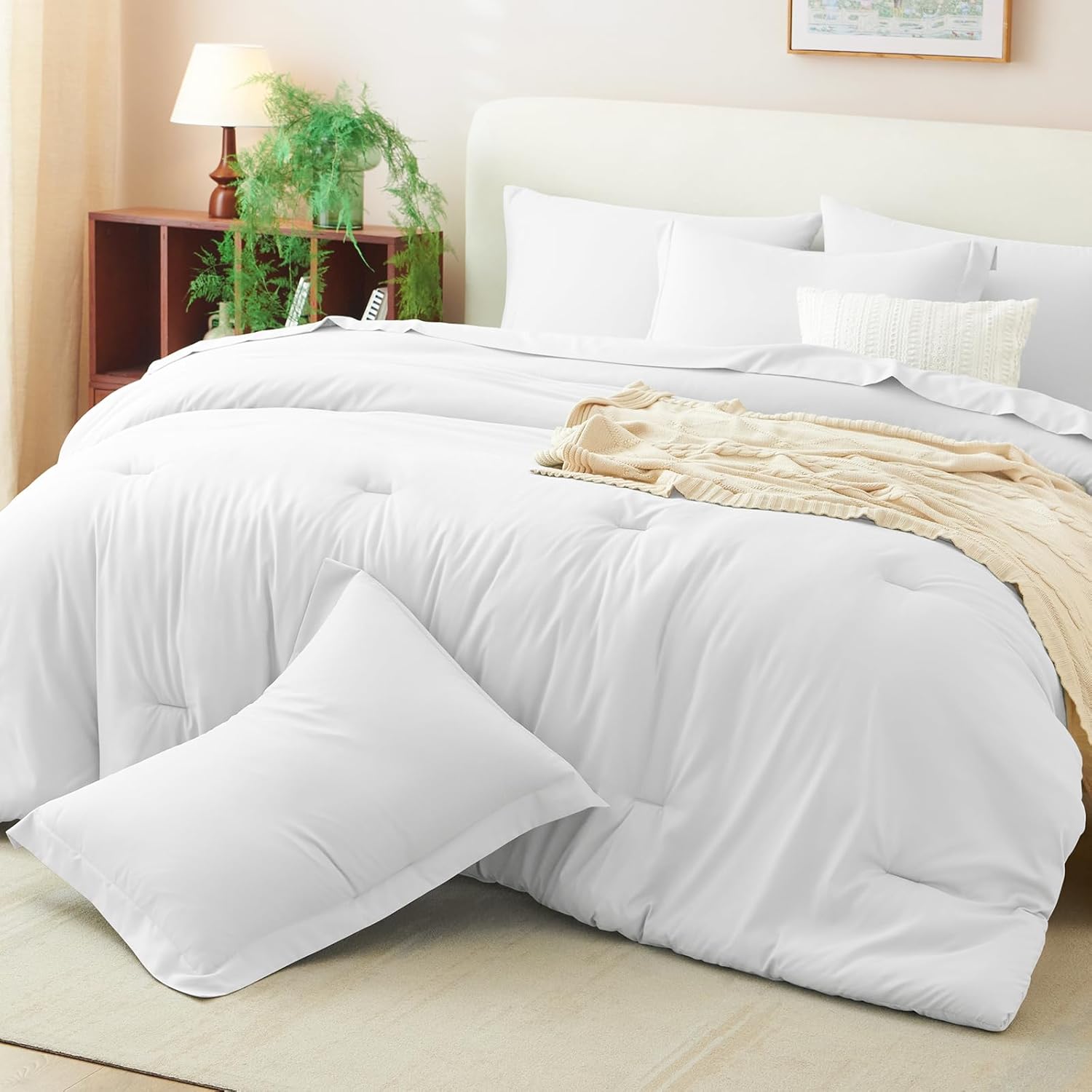 CozyLux Queen Comforter Set White, 7 Pieces Bed in a Bag Soft Bedding Comforter Set with Sheets, All Season Boho 7PC Bed Sets with Comforter, Fitted Sheets, Flat Sheets, Pillow Shams and Pillowcases - Image 9