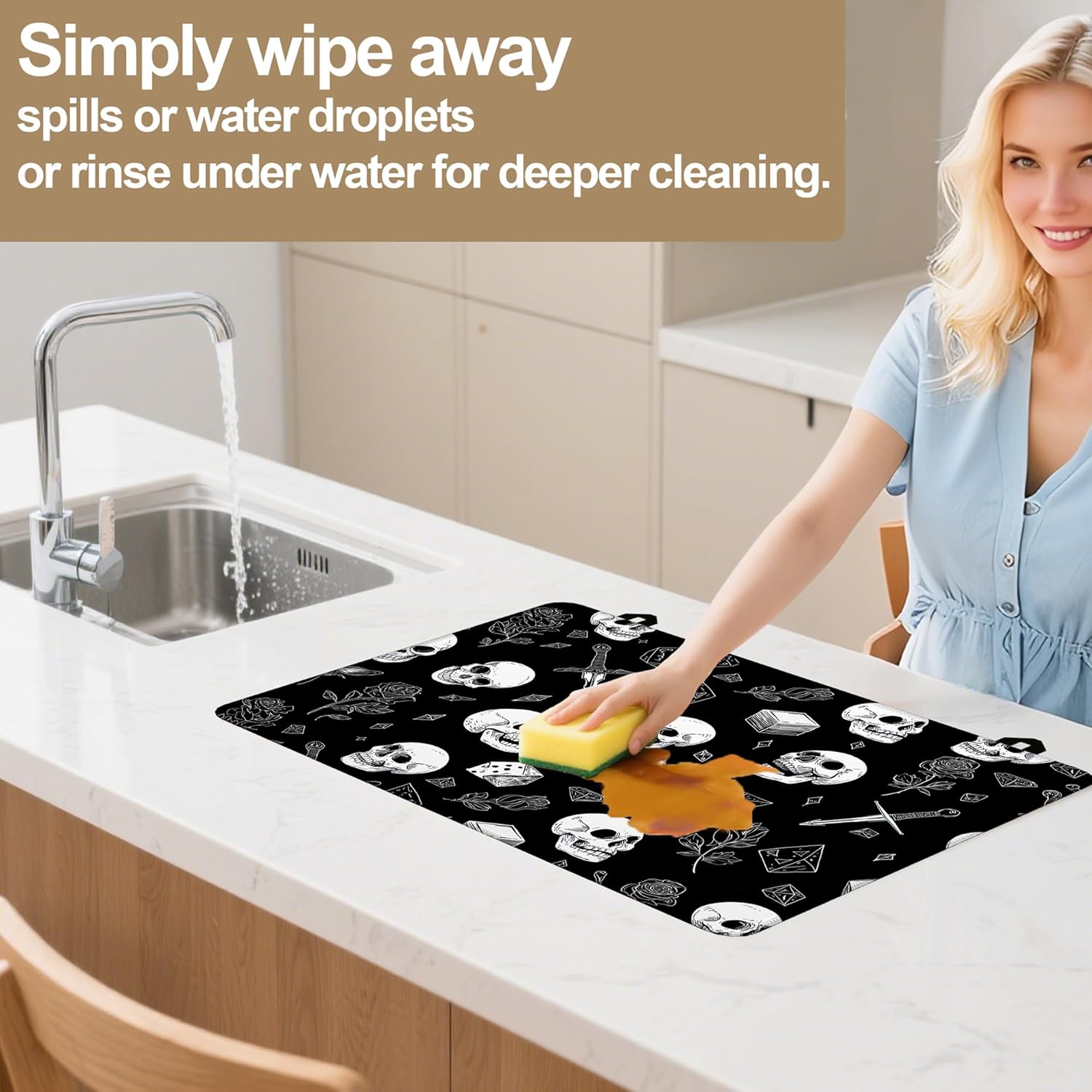 Electric Stove Top Cover Protector,Skull Head Rose Heat Resistant Glass Top Stove Oven Induction Cooktop Mat with Rubber for Kitchen Top Covers 28.5'' x 20.5'' - Image 4