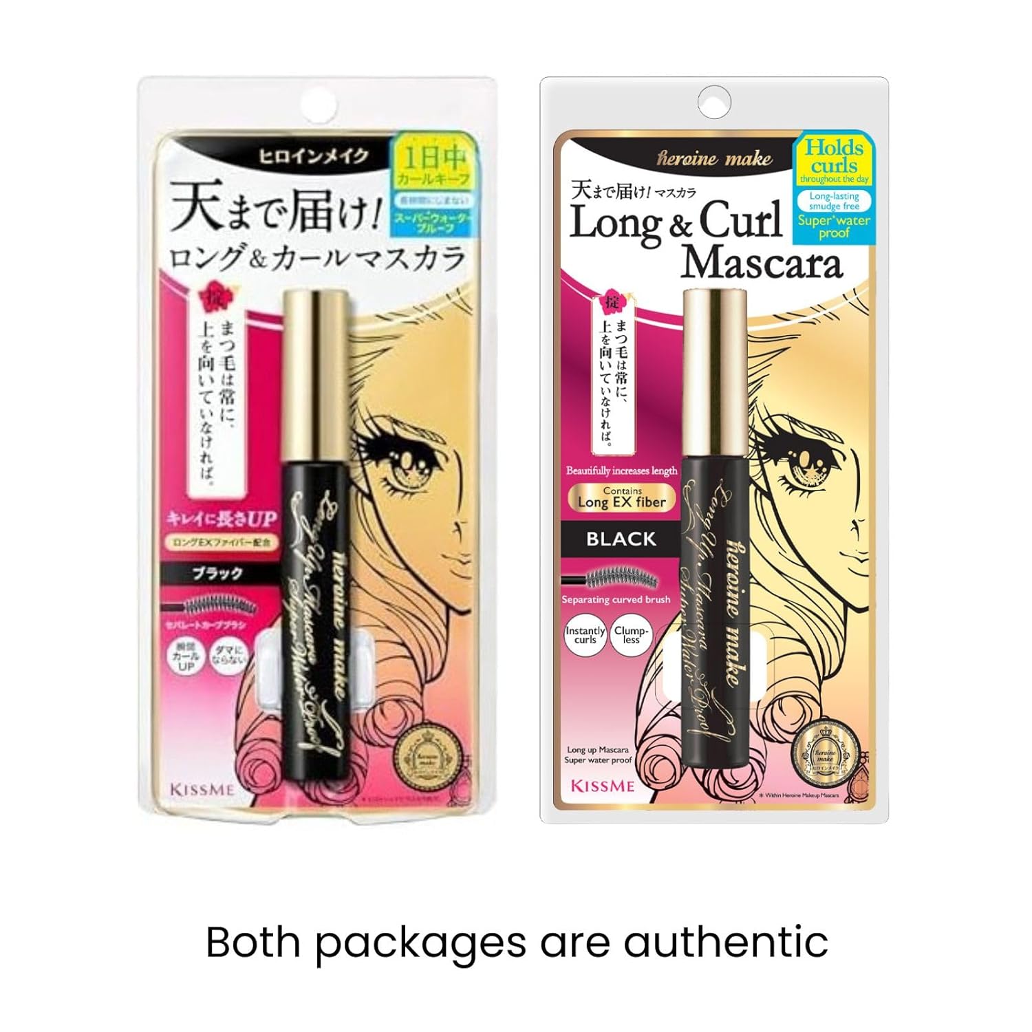 HEROINE MAKE by KISSME Waterproof Mascara Black | Volume and Length by Defining Fiber for Long and Curl Eye Makeup for Women + Gentle Mascara Remover Oil Free, Made in Japan, 2 Set - Image 2