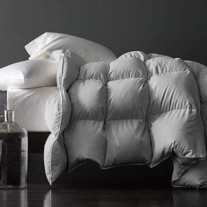 Royoliving Premium Feathers Down Comforter 100% Cotton Cover Duvet Insert with Corner Tabs (Grey, Queen All Season)