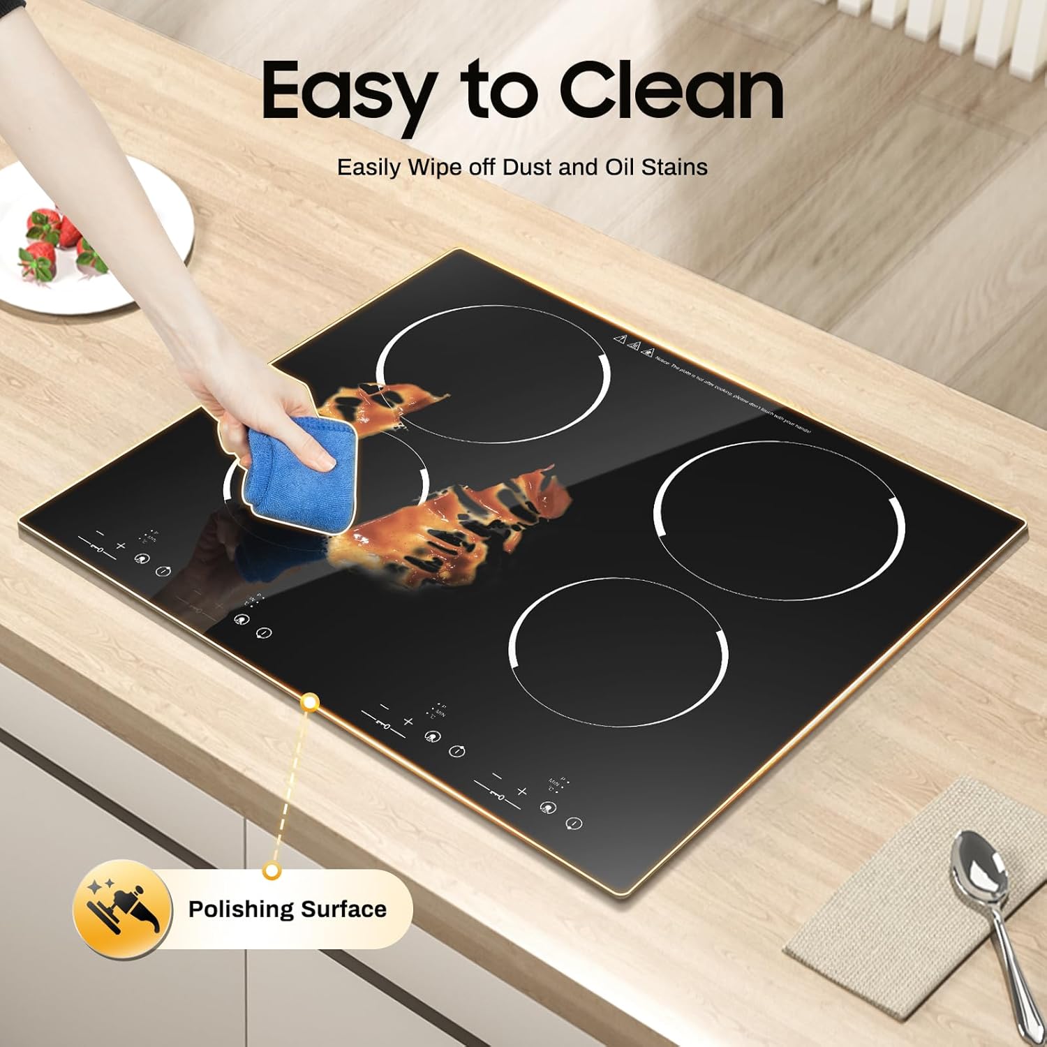 4 Burners Electric Stove Top, 3000W Portable Cooktop Desktop and Embedded Intelligent Control Cooktop Sensor Touch with Kid Safety Lock and 9 Heating Level for Kitchens Cabins Snack Bars Etc - Image 7