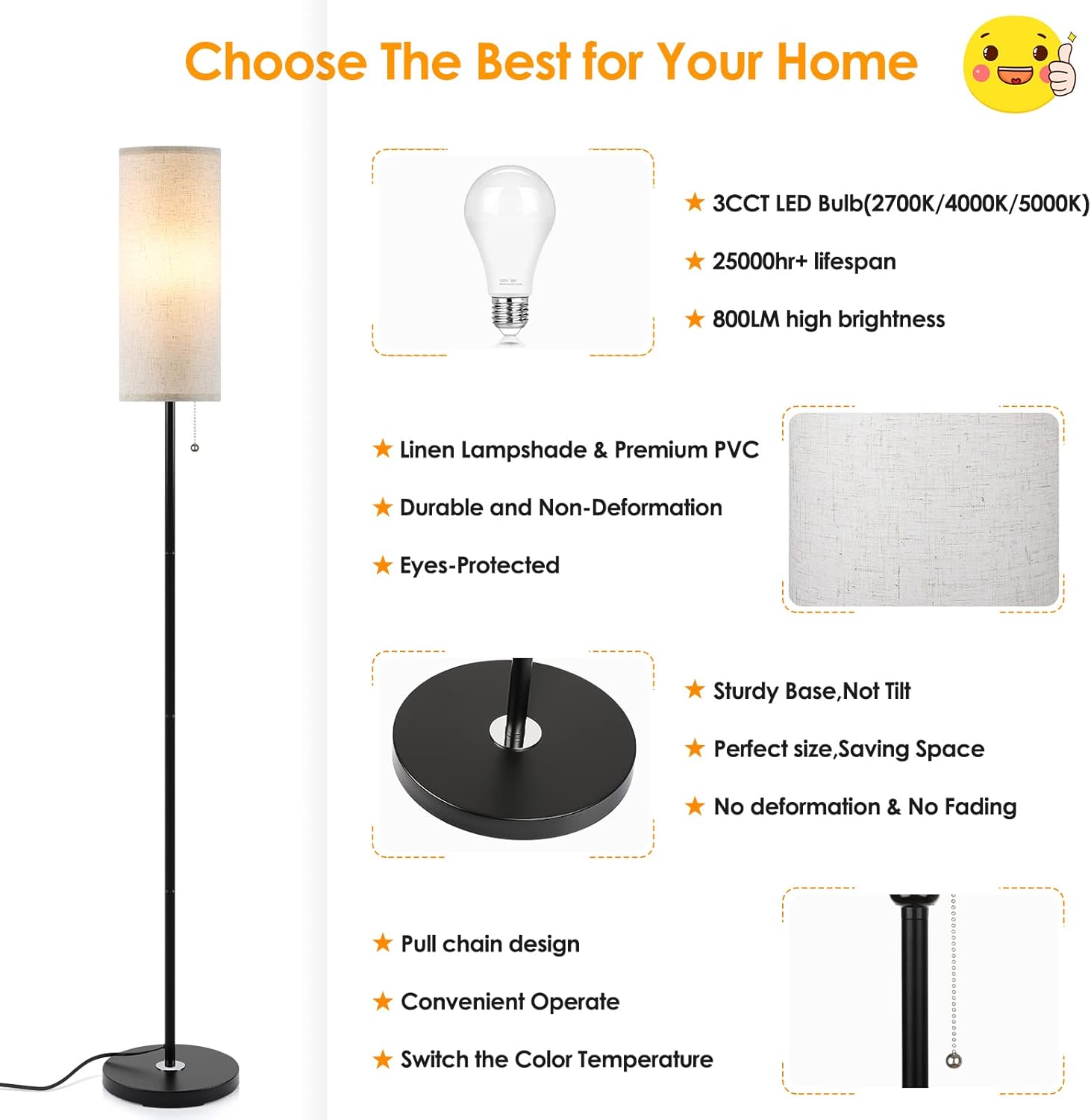 Floor Lamp for Living Room, 3 Color Temperature Modern Standing Lamps, Minimalist Pole Lamp Tall Lamps for Bedroom Living Room Office,Black - Image 3