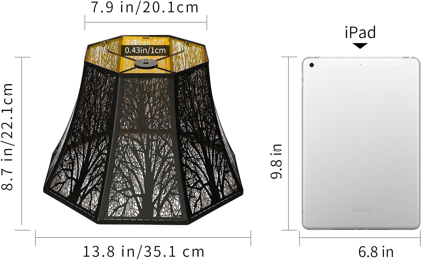 Etched Forest Metal Lampshade Outer Black Inner Gold 7.9 X 13.8 X 8.7 Inch ALUCSET Large Beveled Octagon Metal Lamp Shade Fits for Floor Lamp and Table Lamp Living Room Bedroom - Image 3