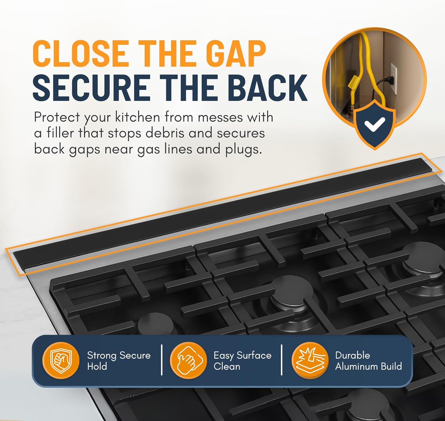 30” Slide In Range Gap Filler Kit, Slide-In Range Rear Gap Filler & Range Trim Kit, Universal Stove Gap Cover Between Stove and Wall Guard, Aluminum Cooktop Trim Kit for Whirlpool & Most Brands, Black - Image 7