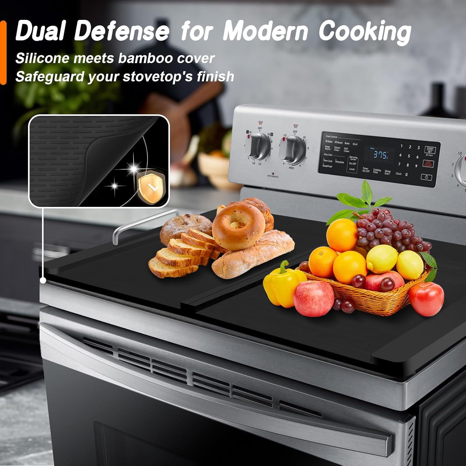 Stove Top Covers with Silicone Mat for Electric Stove,Stove Top Covers for Gas Burners,Folding Noodle Board Stove Cover,RV Stove Top Cover,Over Sink Cutting Board(30×22inch)-(Mat 28×20inch) Set-Black - Image 7