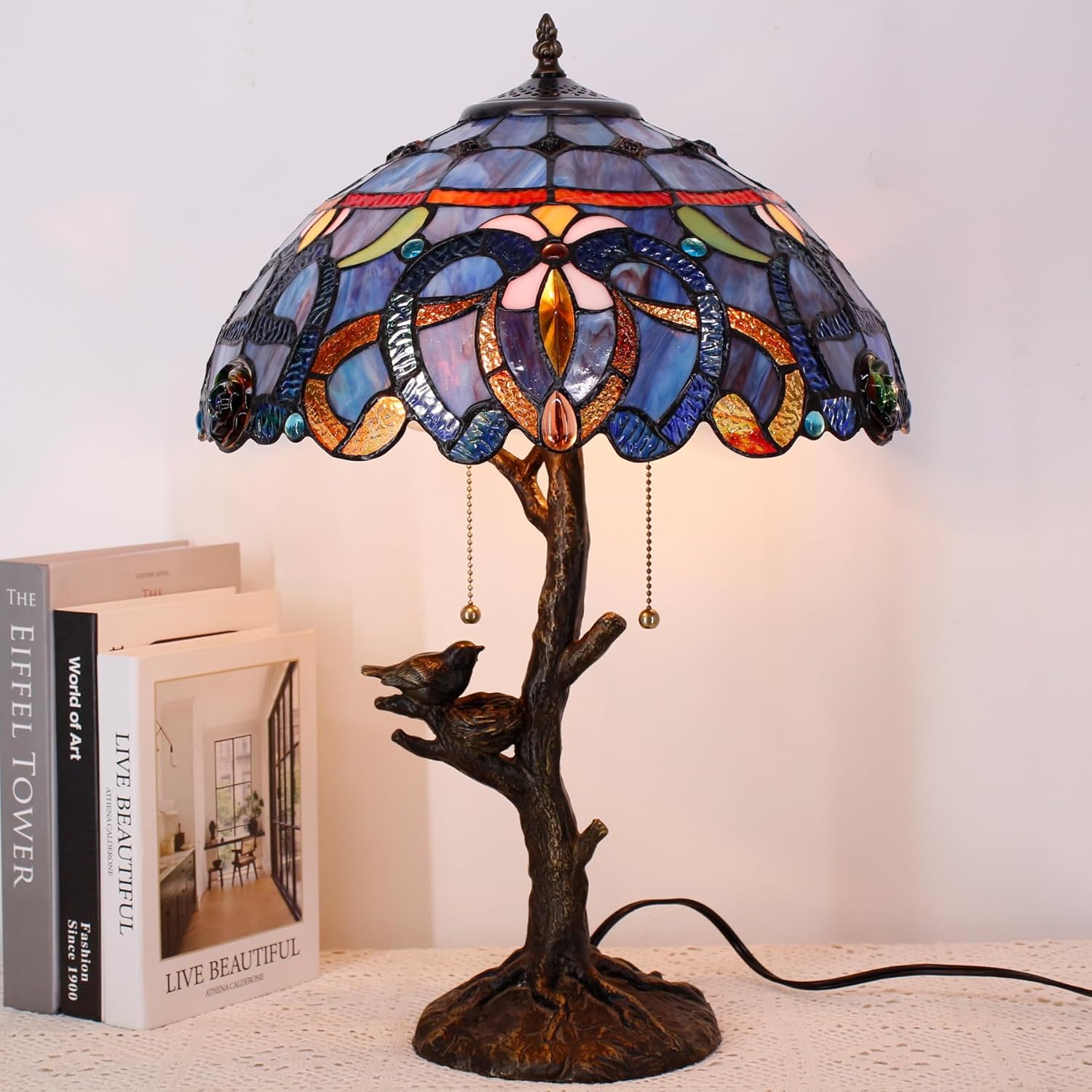 Large Tiffany Lamp Shade Replacement Only 16Inch Stained Glass Lampshade Fit For Table Lamps FLoor Lamp Ceiling Fixture Pendant Hanging Light Home Office Decoration (Blue purple) - Image 4