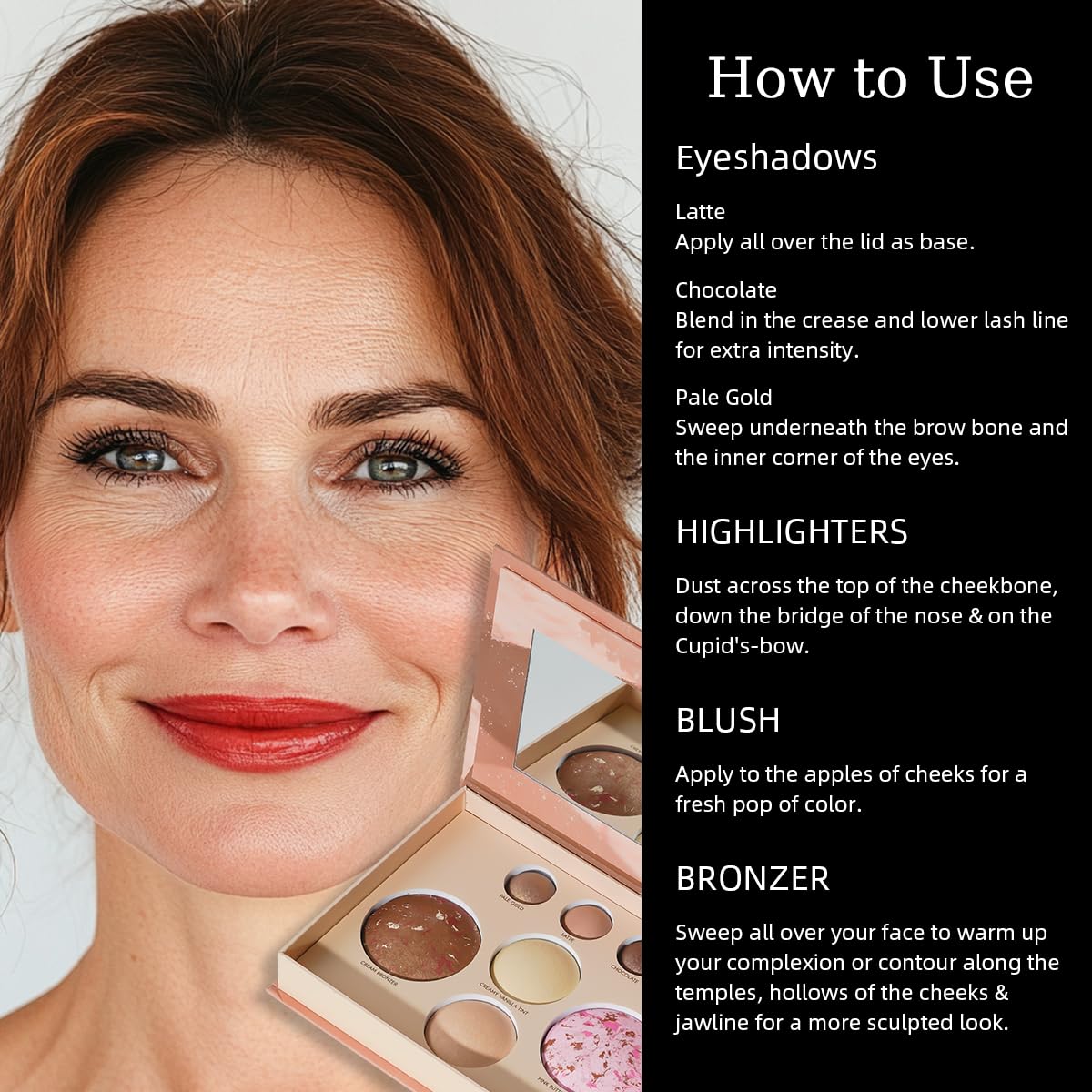 Baked Makeup Palette with Bronzer, Blush Eyeshadows Multi-Purpose Travel Compact, Velvety Smooth Finish, Neutral Pigmented Colors, Vegan Cruelty, Gift Set for Women - Image 7