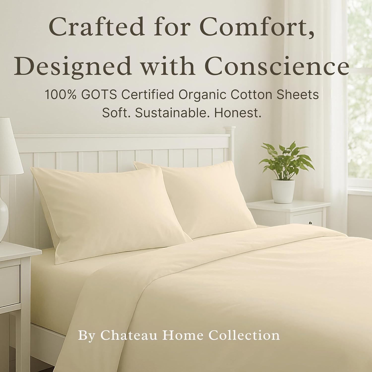 100% Organic Cotton King Size Sheets Set - Luxury Sateen Weave 300 TC 4 Piece Deep Pocket King Sheets Fits Upto 17", GOTS Certified Naturally Cool Soft Breathable & Comfy Sheet & Pillowcase Sets,- Tan - Image 2