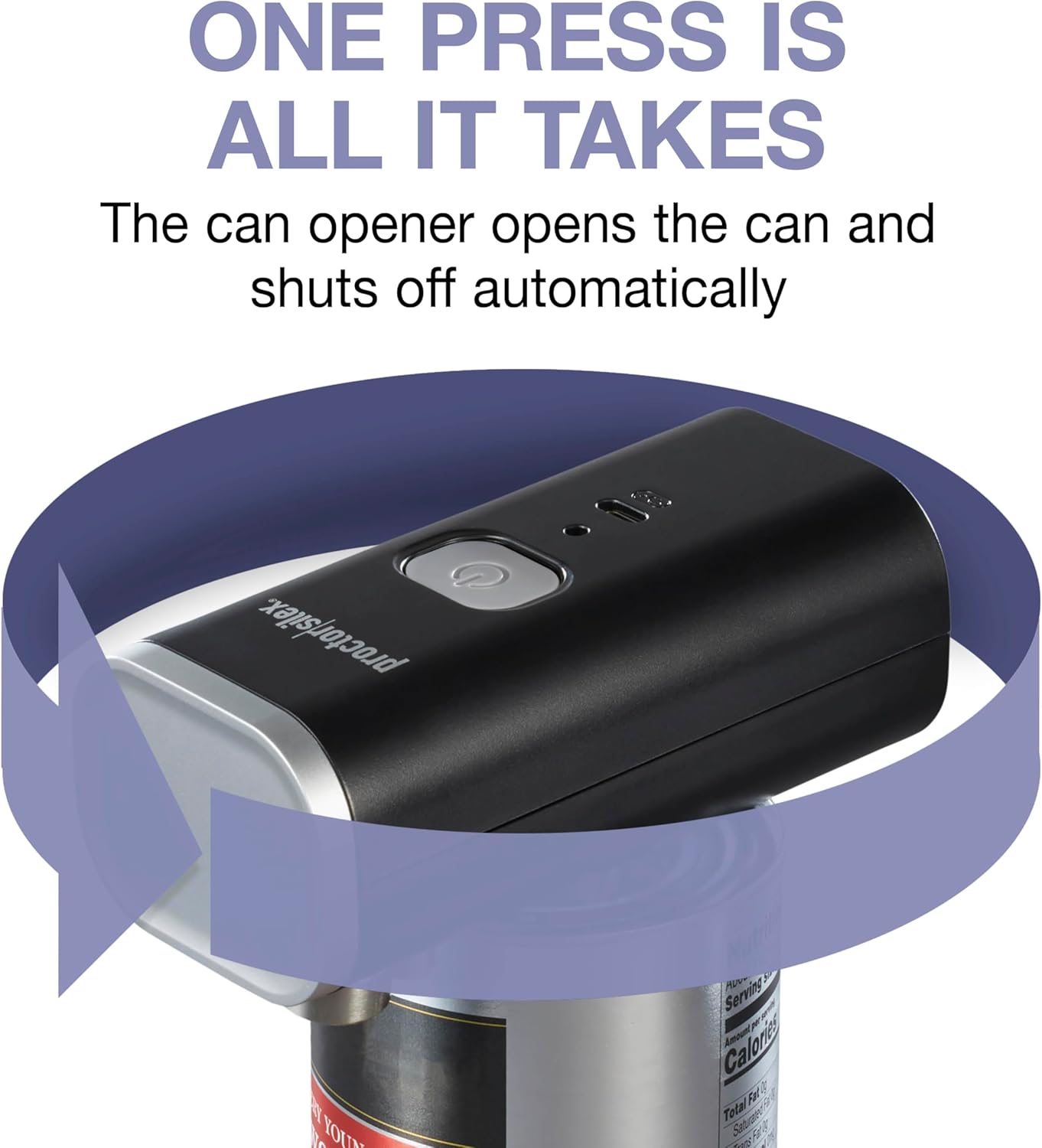 Proctor Silex Automatic Electric Can Opener, Hands Free Cordless Operation & USB Rechargeable, Self-Aligning, Cut Smooth Touch Lid Edges, Compact and Easy to Store, Black - Image 3