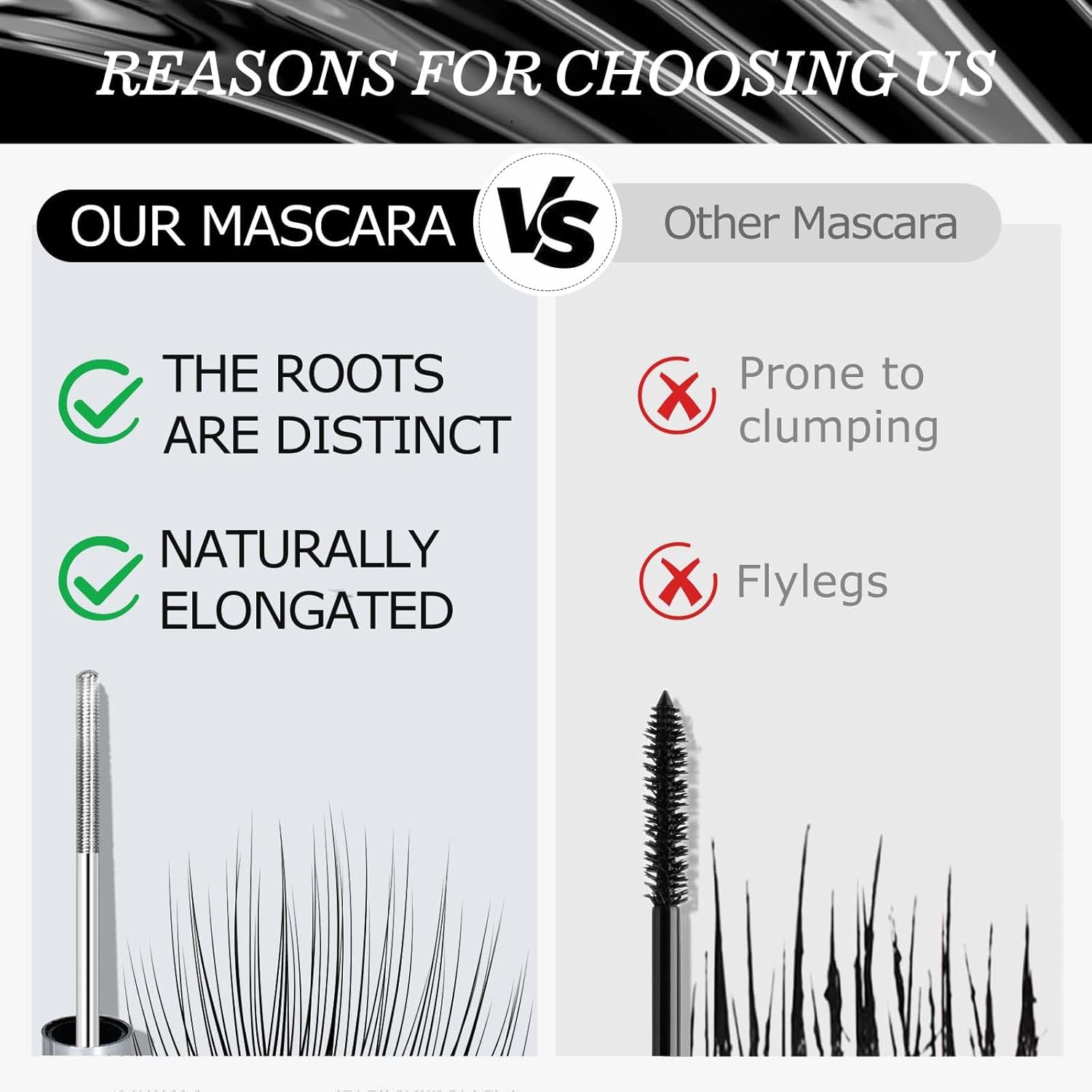 Black Washable Metal Mascara Wand, Waterproof Iron Wand Mascara Washable, Natural Length Slim Volume Buildable Formula, Separated Lashes, Long Lasting Smudge-Proof No Flaking Tint - Image 8