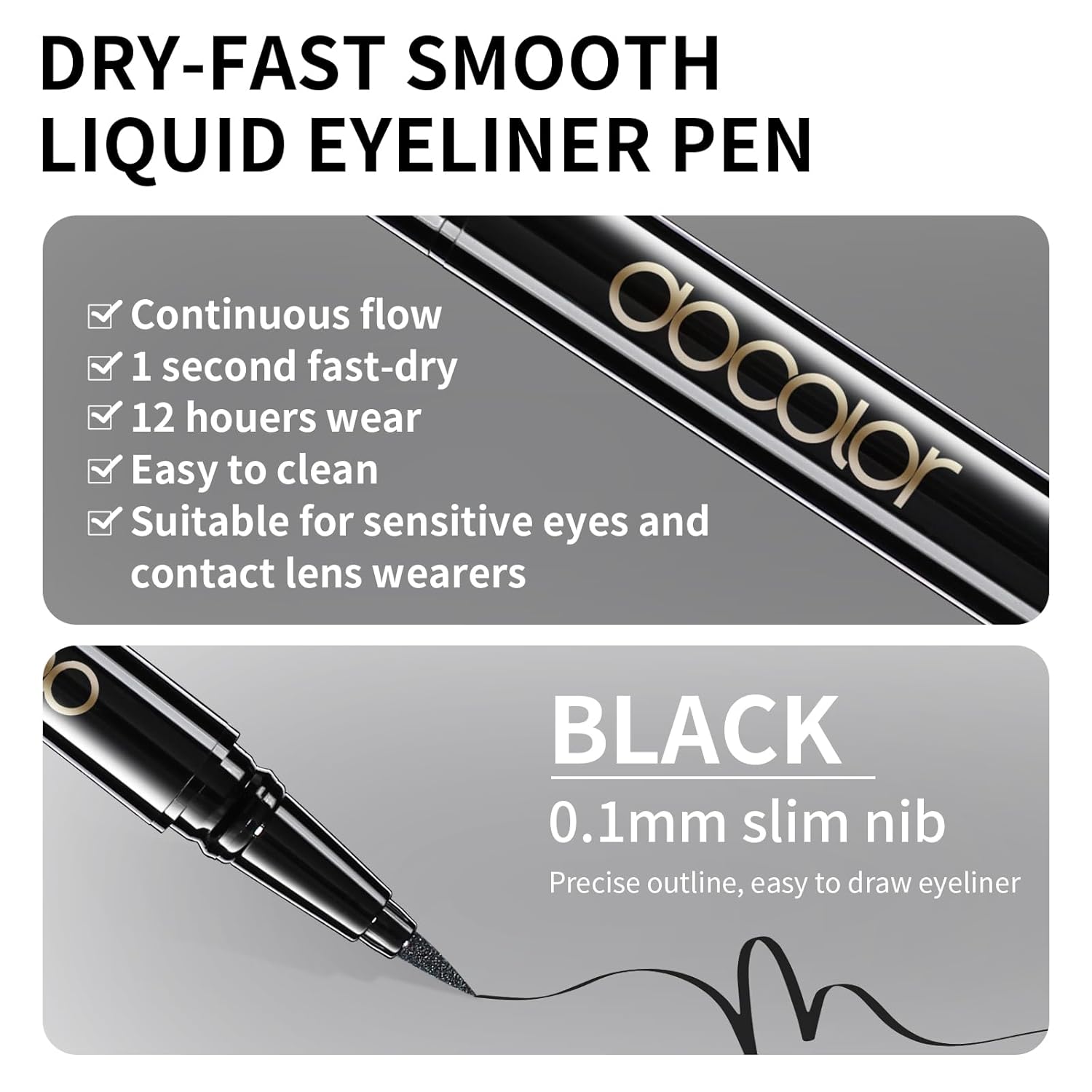 docolor Waterproof Eyeliner Pen Super Slim Precise All Day Black Eyeliner Liquid Professional Makeup Liquid Eye Liner Pencil for Women - Image 5