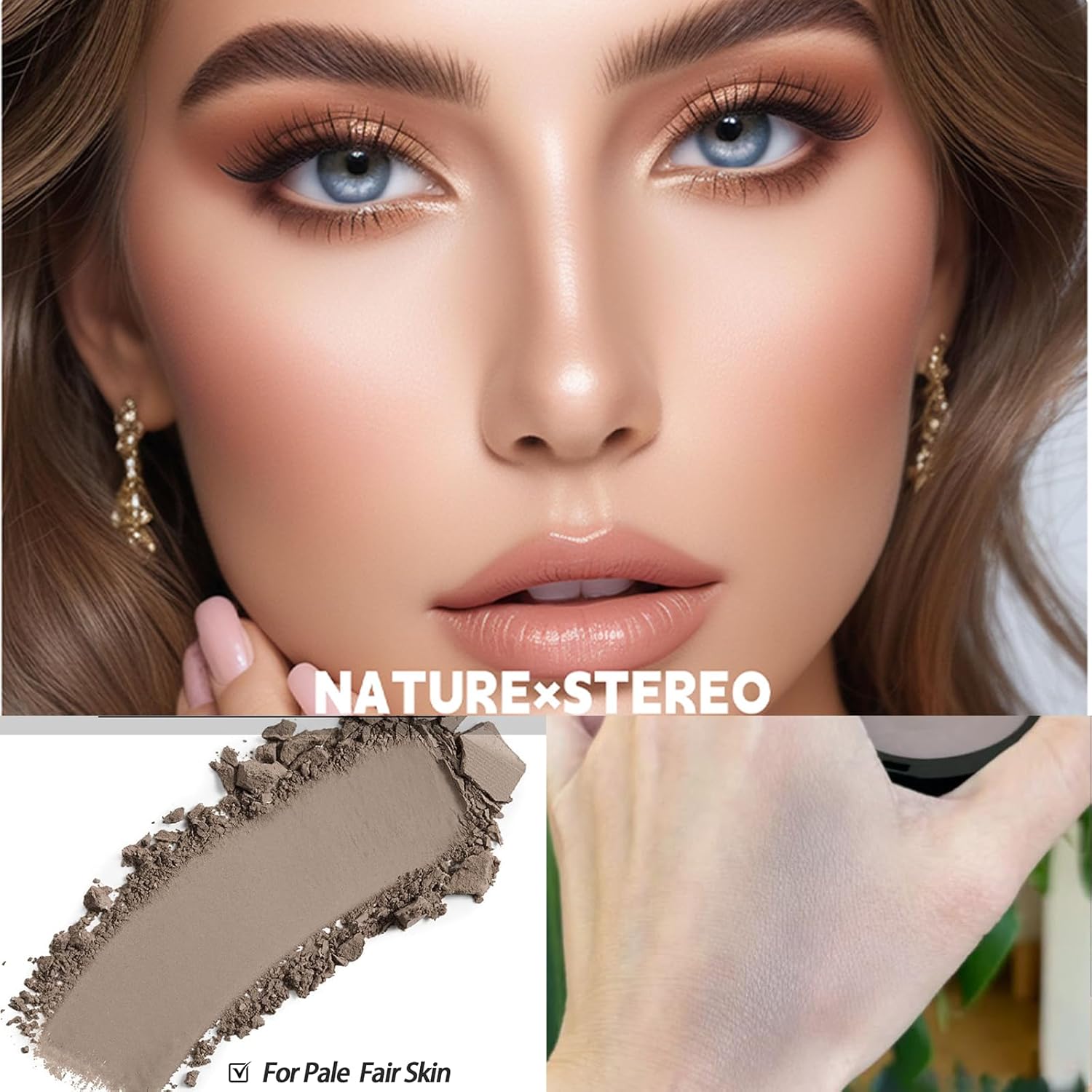 Cool Toned Contour Palette with Mirror, Taupe Grey Contour Powder for Fair Pale Light Cool Toned Skin, Nose Contouring Bronzer Powder with Face Brush - Image 4